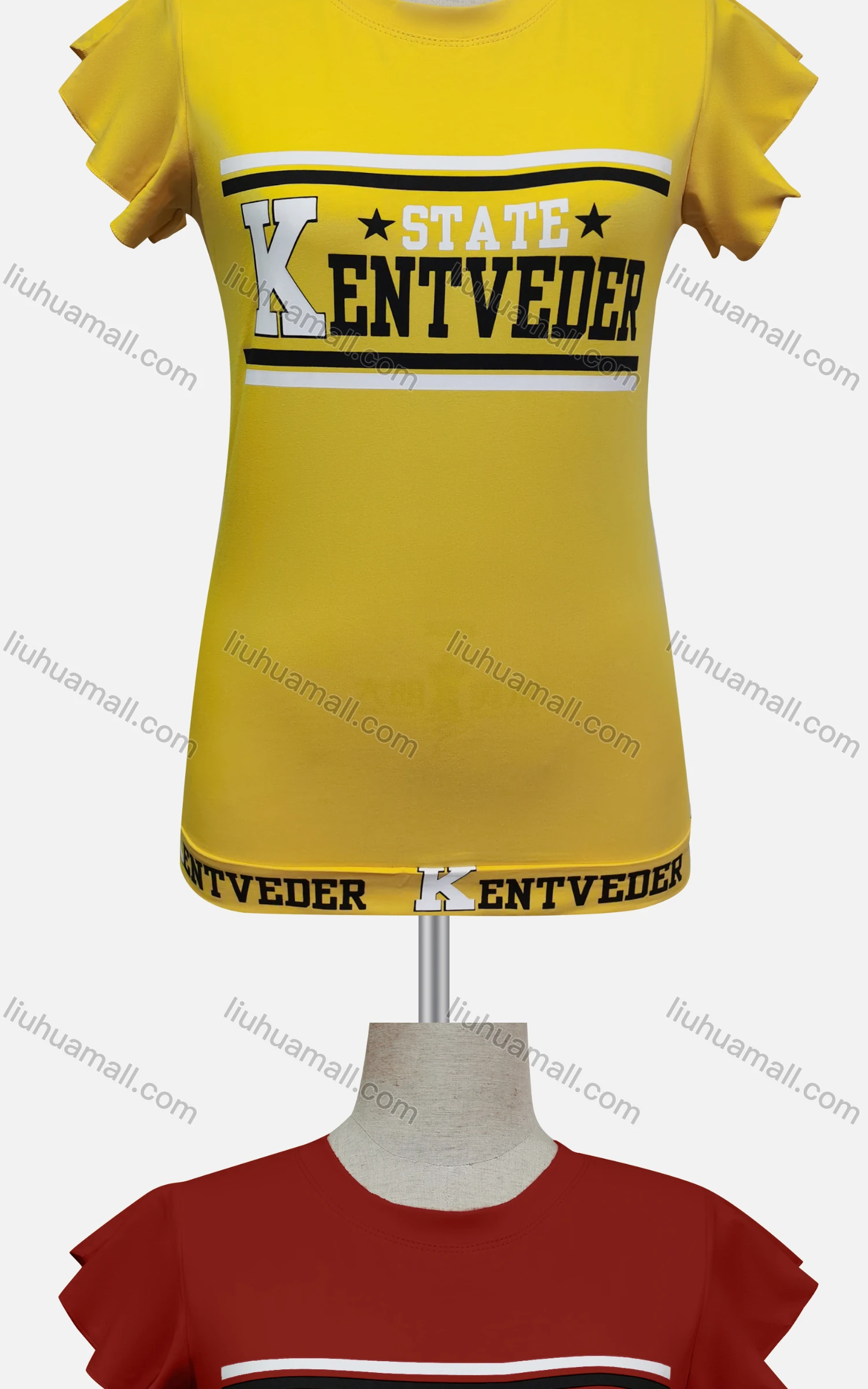 Wholesale Women's Casual Letter Crew Neck Flounce Sleeve Top - Liuhuamall