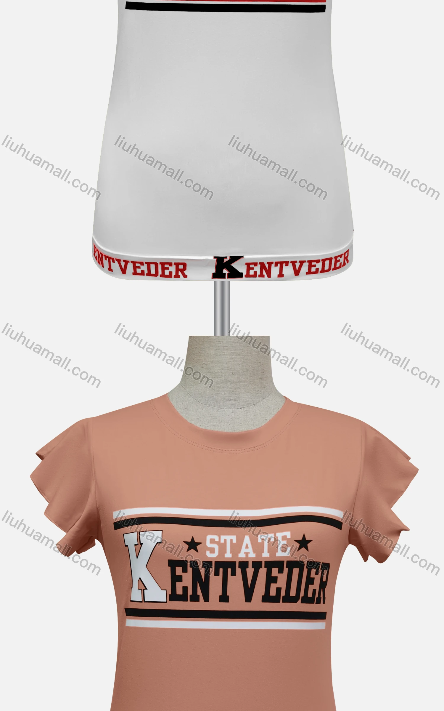 Wholesale Women's Casual Letter Crew Neck Flounce Sleeve Top - Liuhuamall