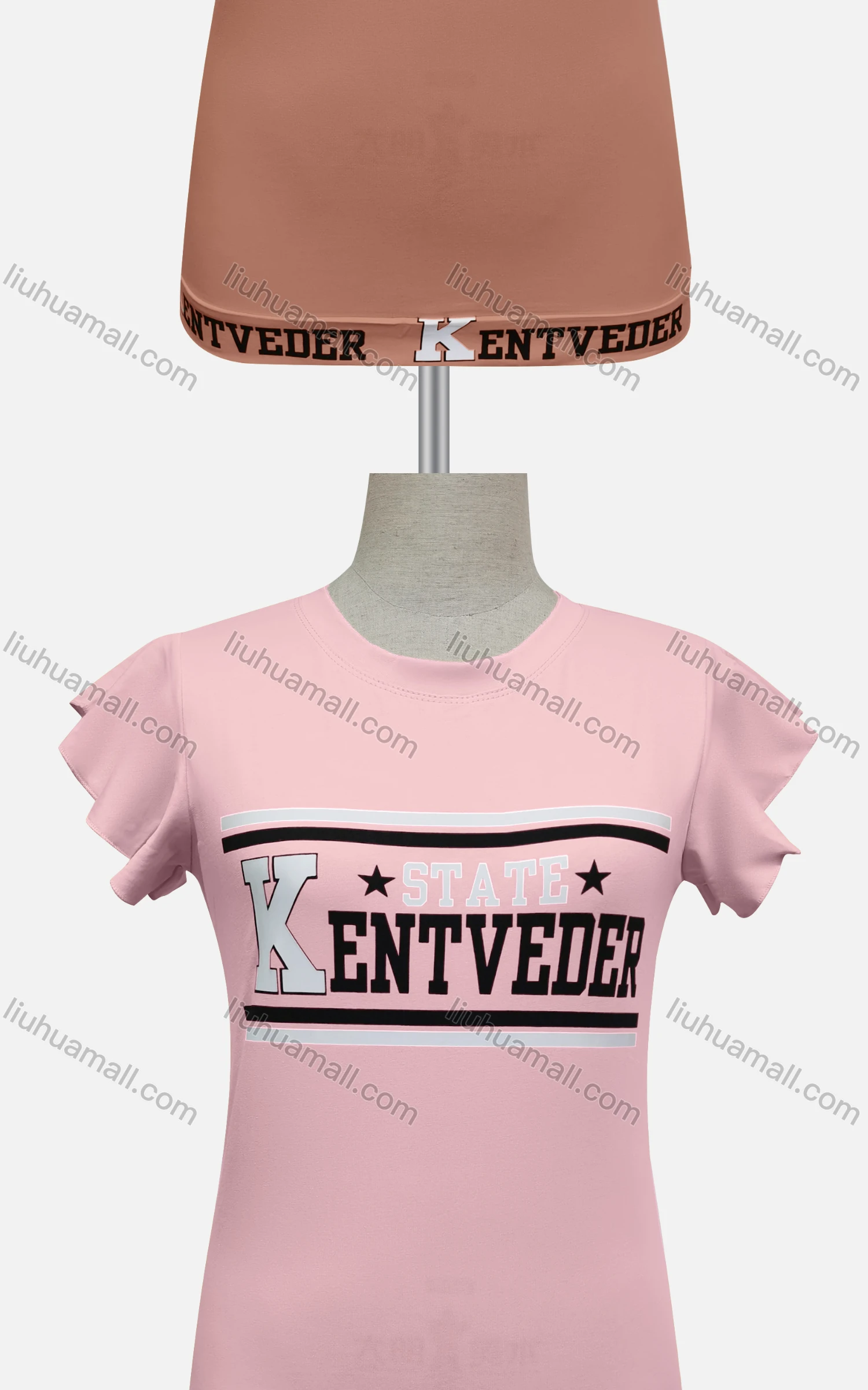 Wholesale Women's Casual Letter Crew Neck Flounce Sleeve Top - Liuhuamall