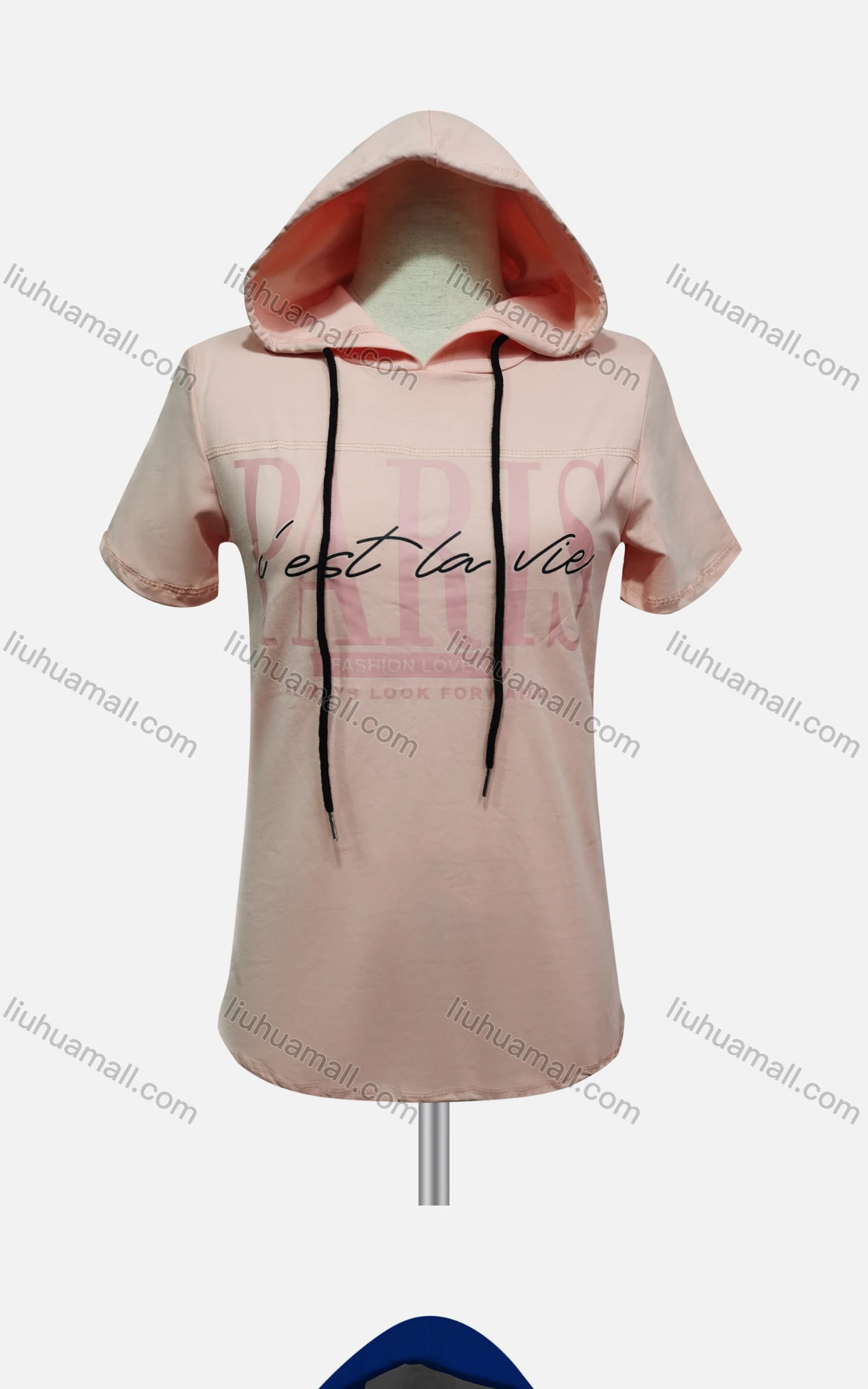 Wholesale Women's Casual Hooded Short Sleeve Letter Drawstring Hoodies - Liuhuamall