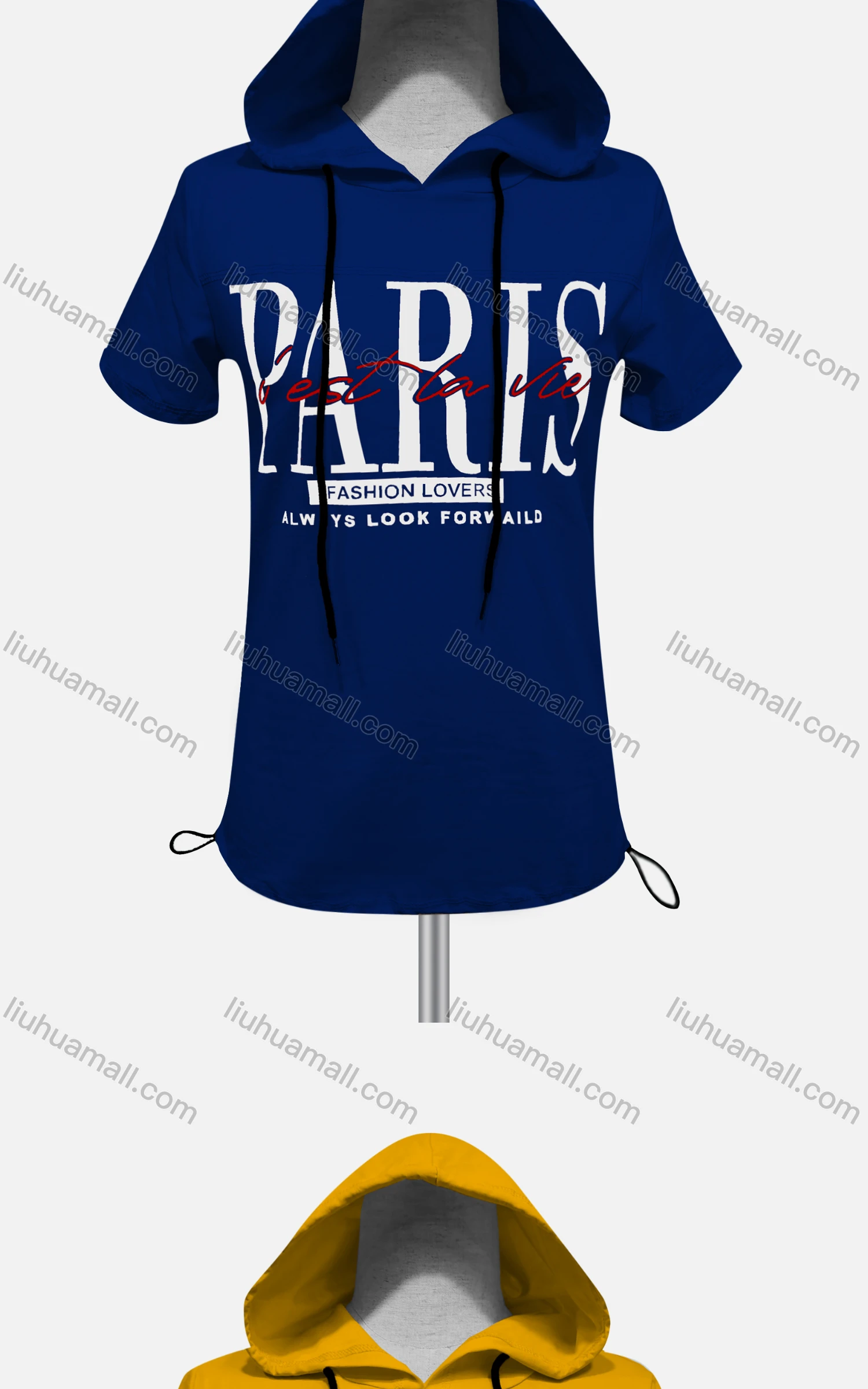 Wholesale Women's Casual Hooded Short Sleeve Letter Drawstring Hoodies - Liuhuamall