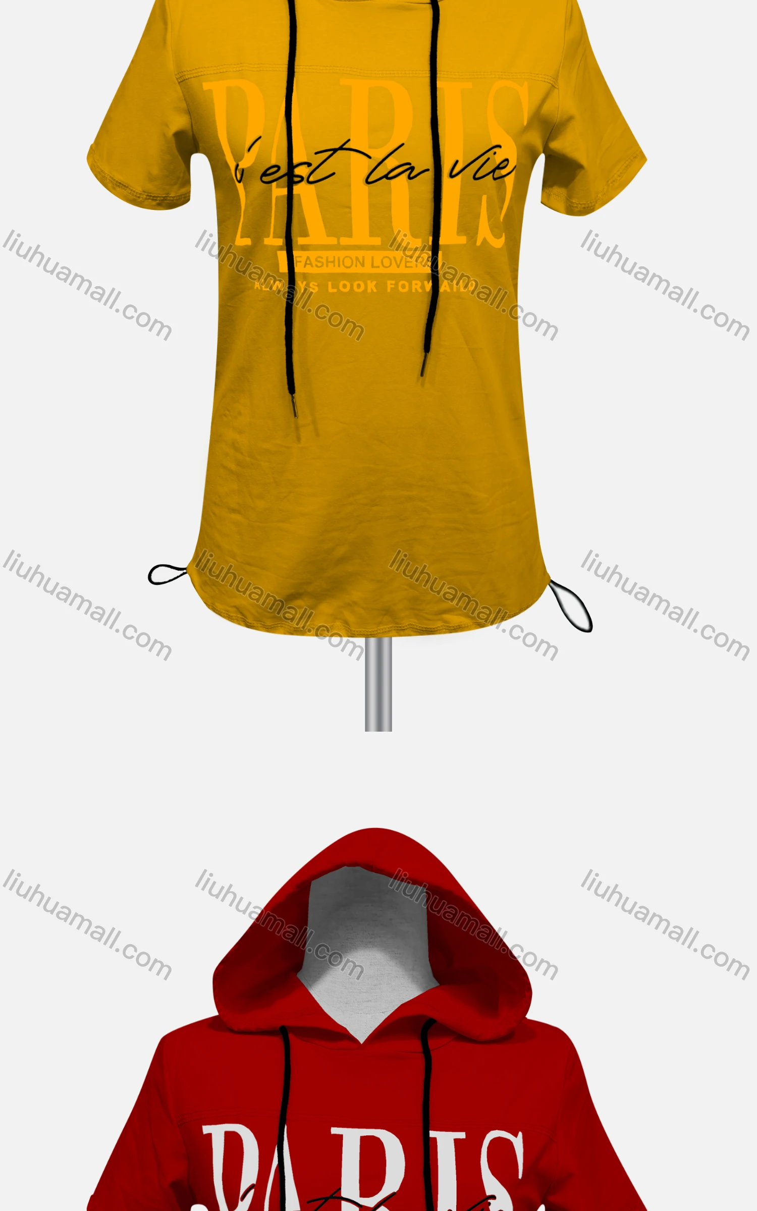 Wholesale Women's Casual Hooded Short Sleeve Letter Drawstring Hoodies - Liuhuamall