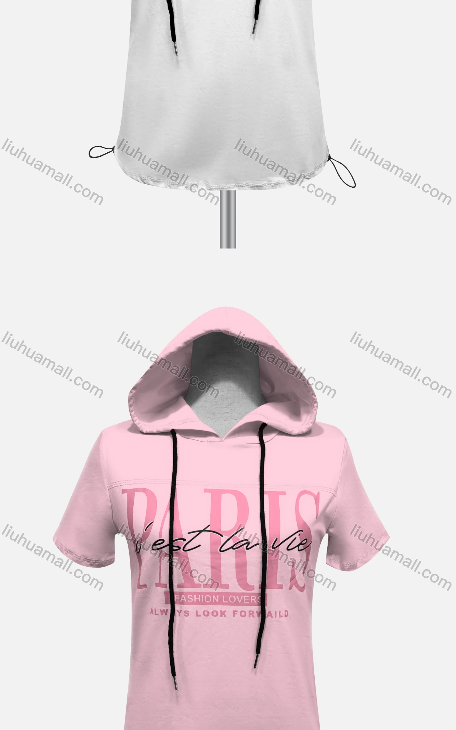 Wholesale Women's Casual Hooded Short Sleeve Letter Drawstring Hoodies - Liuhuamall