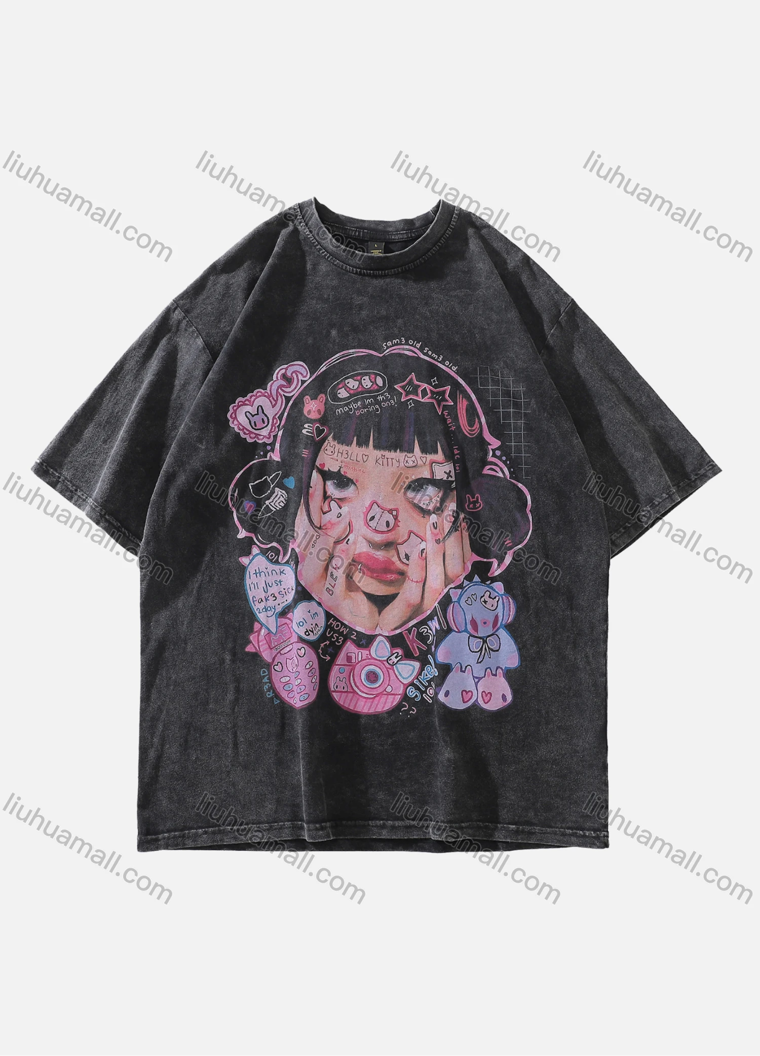 Wholesale Men's Fashion Oversized Crew Neck Short Sleeve Wash Distressed Graphic T-shirt 703# - Liuhuamall