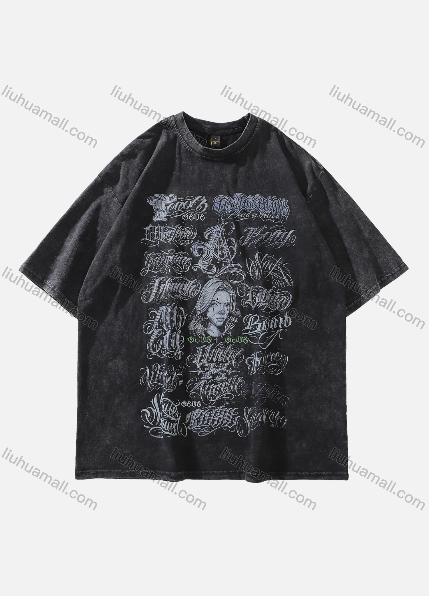 Wholesale Men's Fashion Oversized Crew Neck Short Sleeve Wash Distressed Graphic T-shirt 705# - Liuhuamall