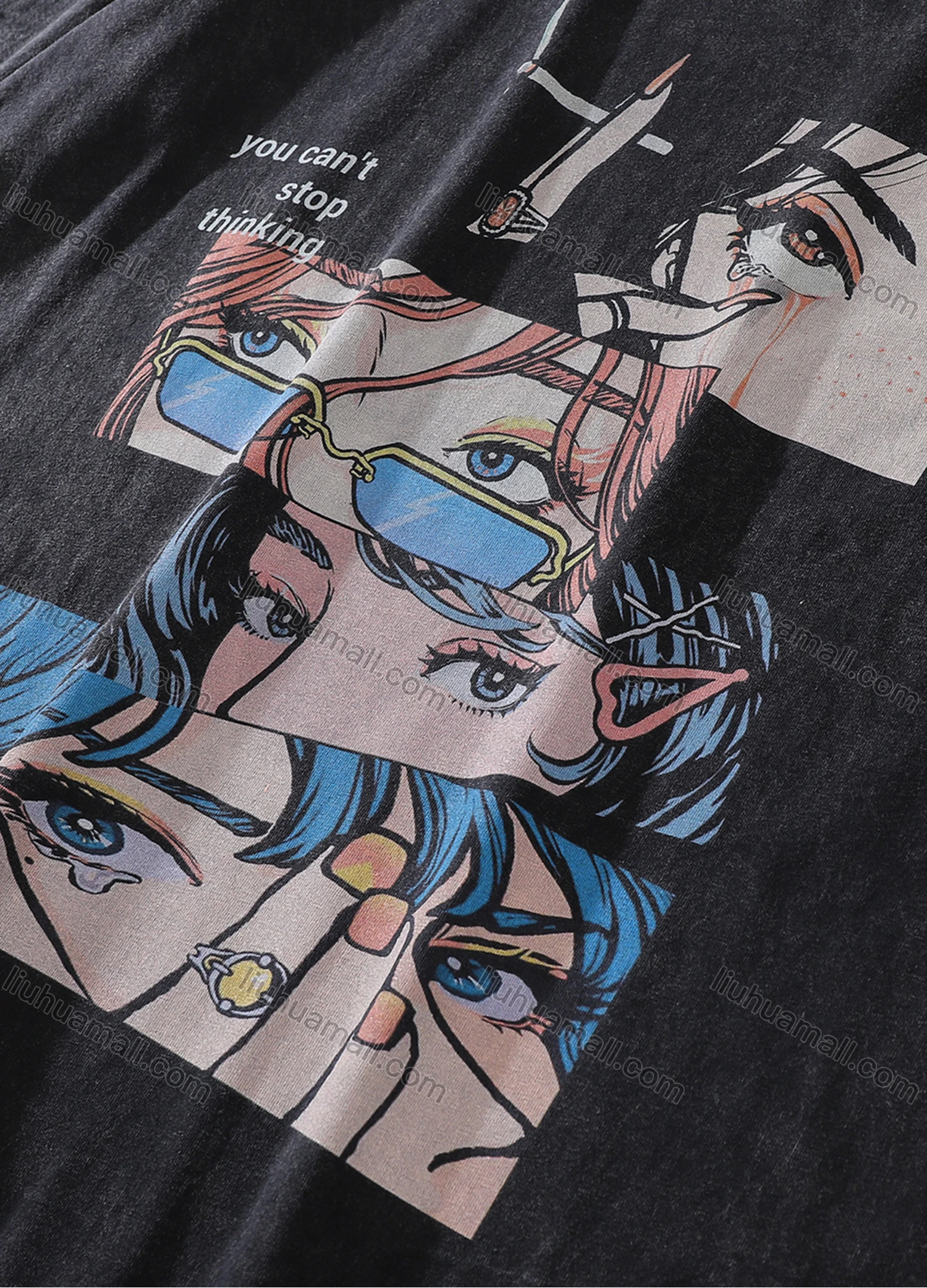 Wholesale Men's Fashion Oversized Crew Neck Short Sleeve Wash Distressed Graphic T-shirt 712# - Liuhuamall