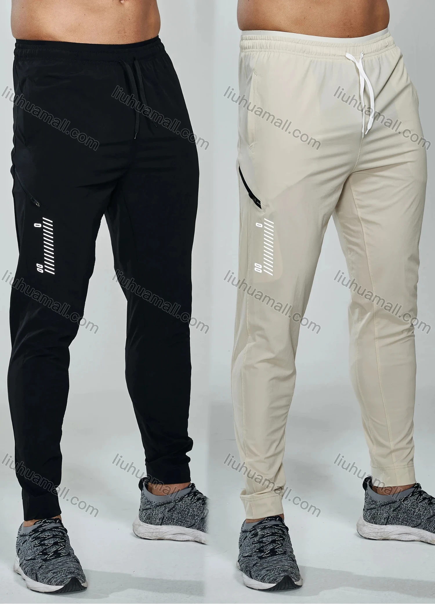Wholesale Men's Athletic Workout Drawstring Zipper Pockets Ankle Length Gym Joggers 7137# - Liuhuamall