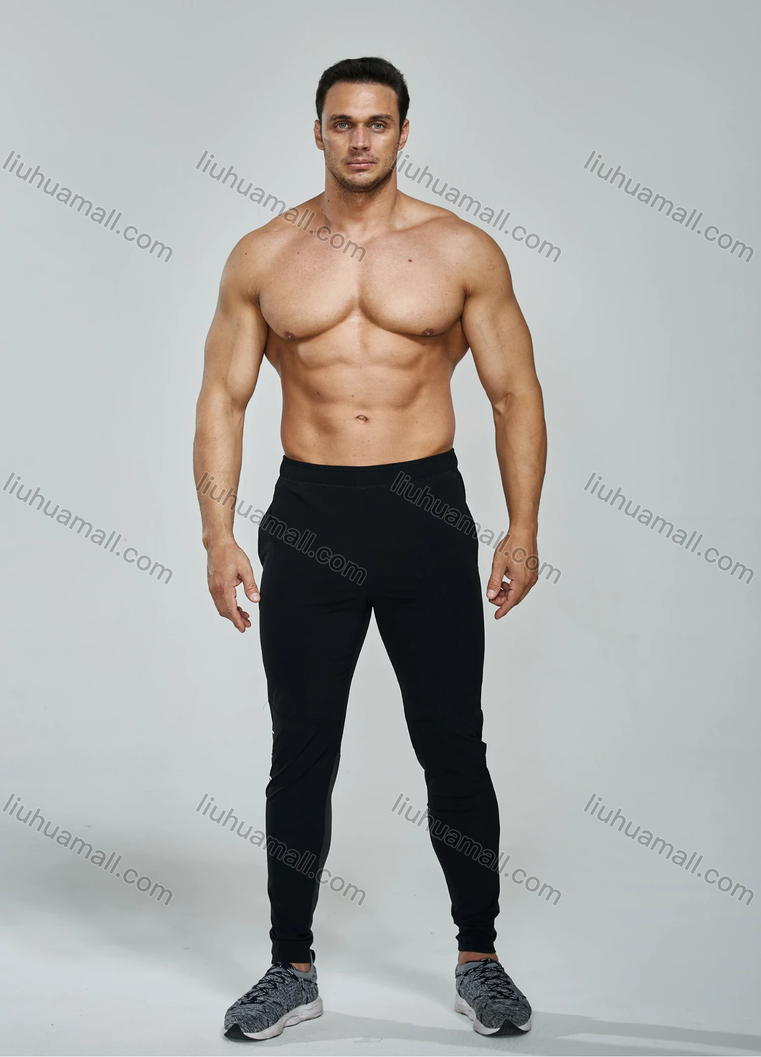 Wholesale Men's Athletic Workout Drawstring Zipper Pockets Ankle Length Gym Joggers 7137# - Liuhuamall