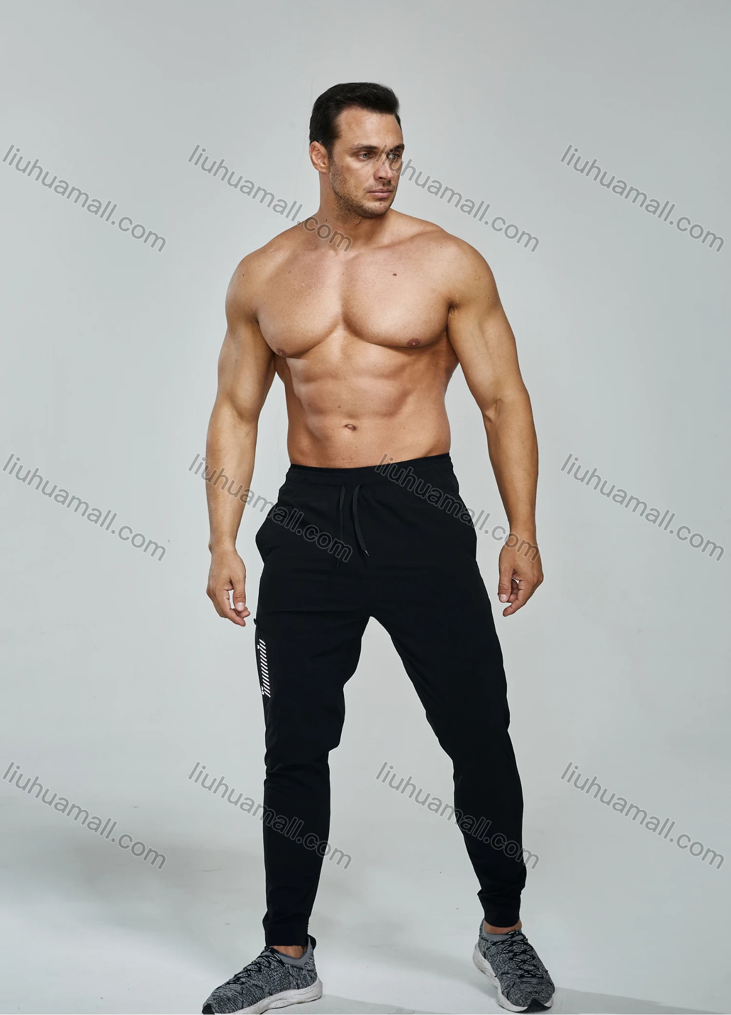 Wholesale Men's Athletic Workout Drawstring Zipper Pockets Ankle Length Gym Joggers 7137# - Liuhuamall