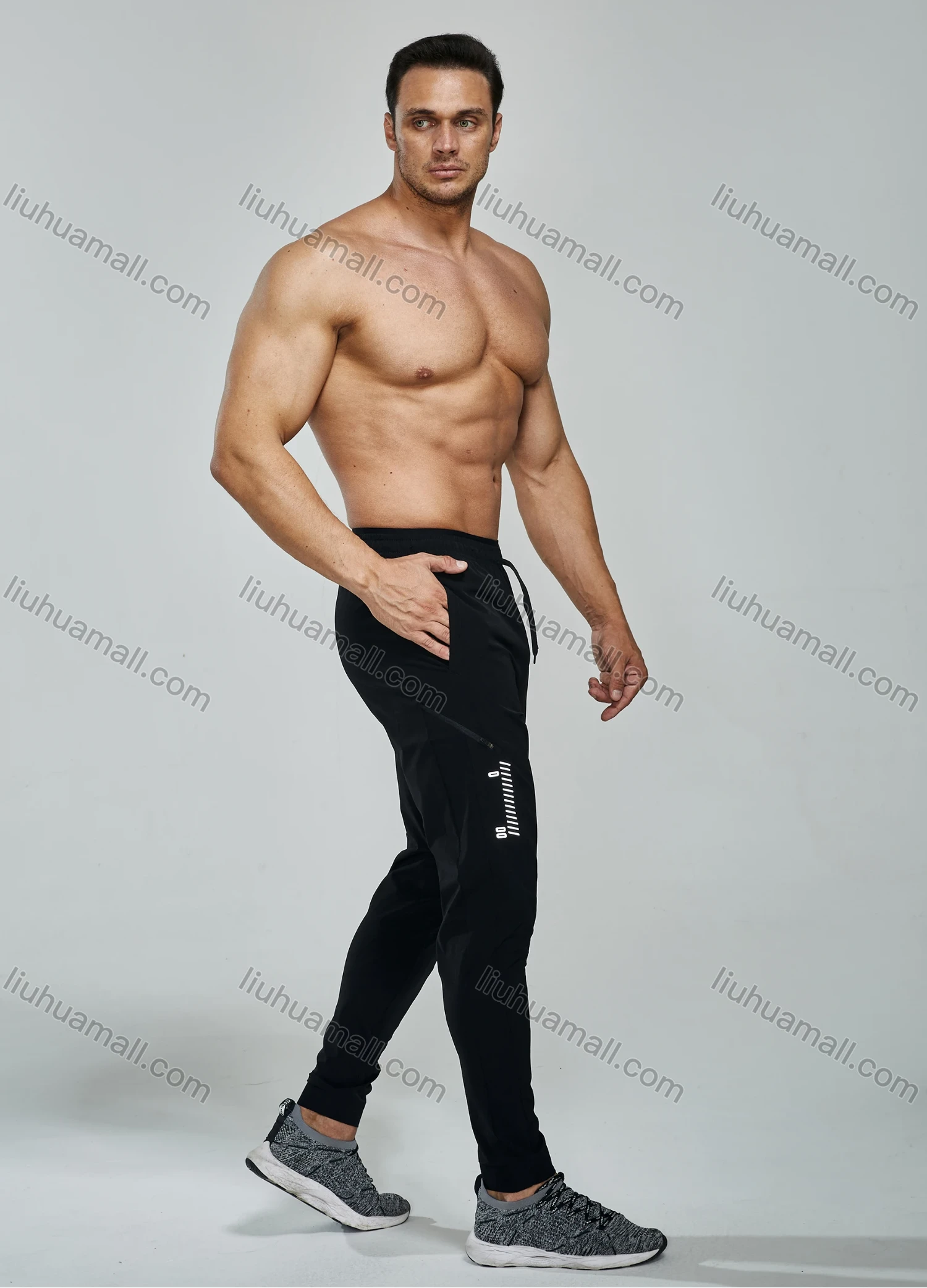 Wholesale Men's Athletic Workout Drawstring Zipper Pockets Ankle Length Gym Joggers 7137# - Liuhuamall