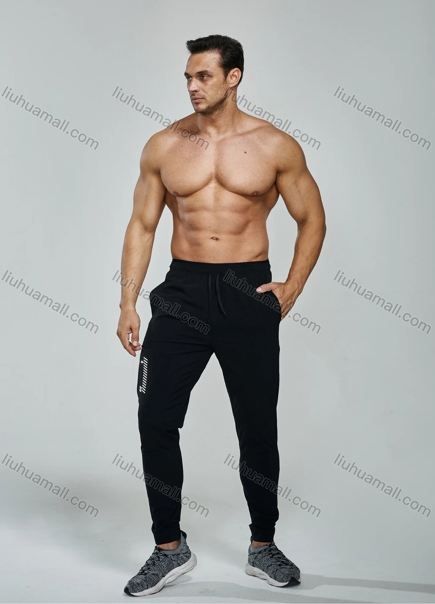 Wholesale Men's Athletic Workout Drawstring Zipper Pockets Ankle Length Gym Joggers 7137# - Liuhuamall