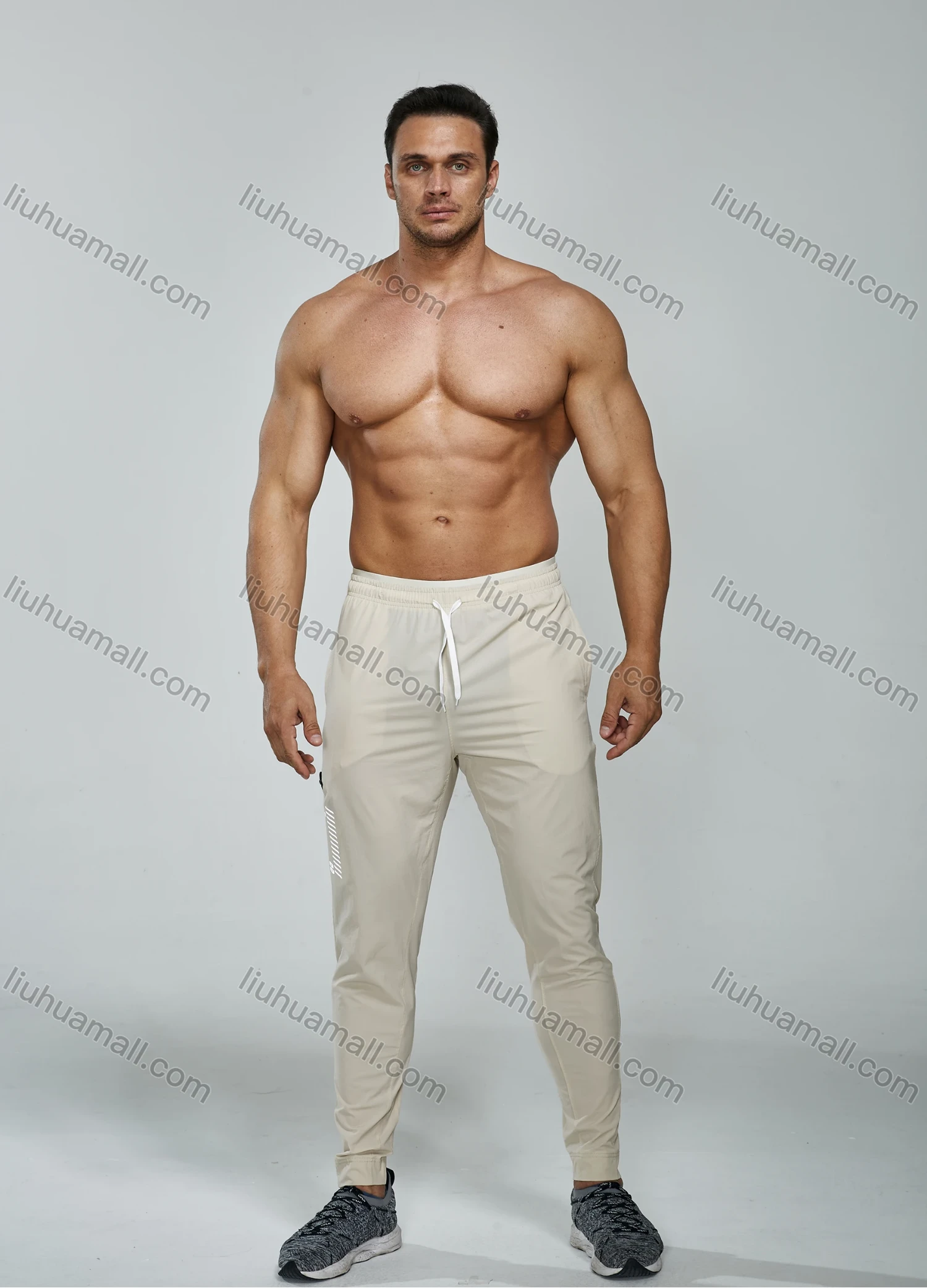 Wholesale Men's Athletic Workout Drawstring Zipper Pockets Ankle Length Gym Joggers 7137# - Liuhuamall