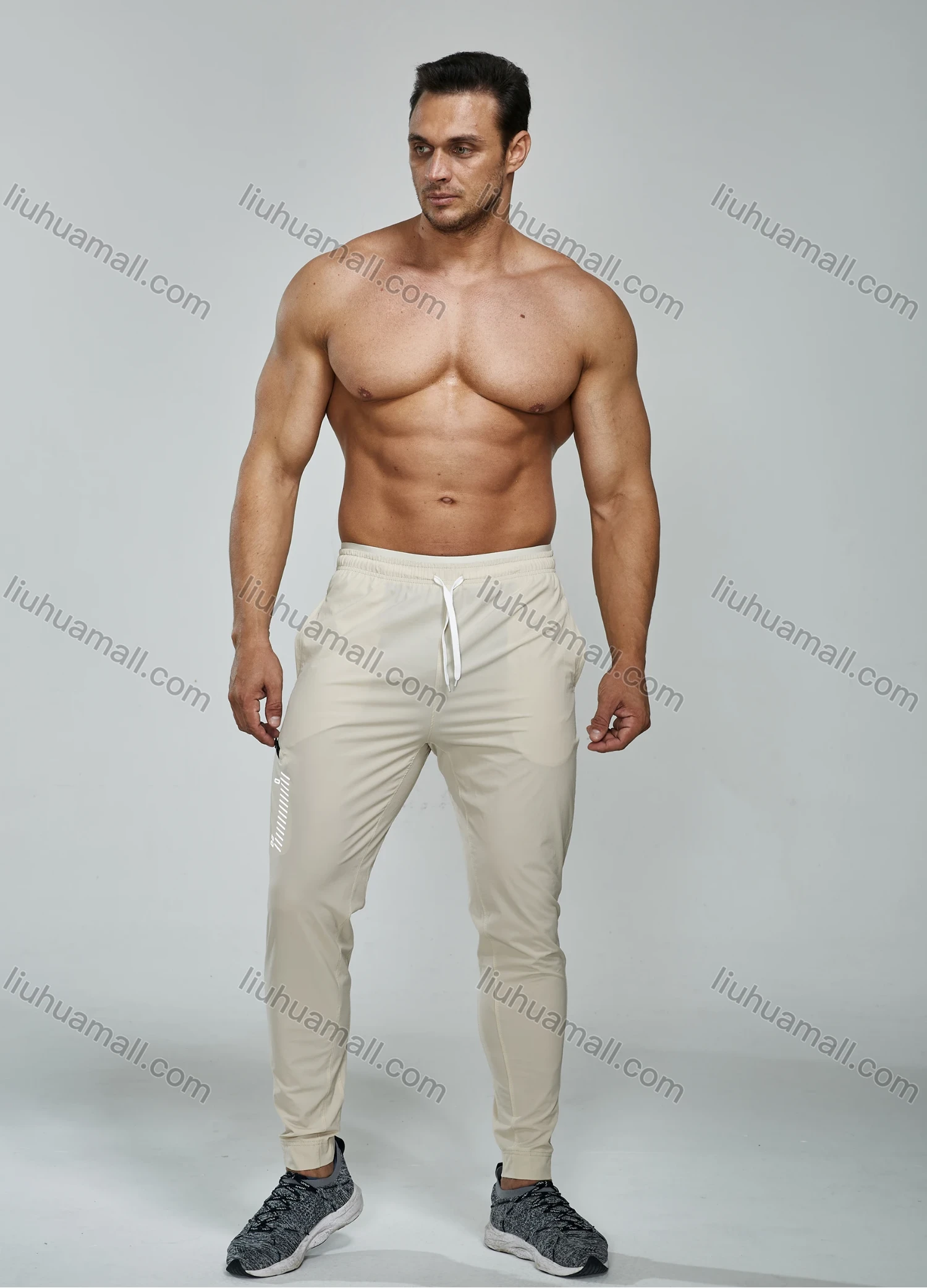 Wholesale Men's Athletic Workout Drawstring Zipper Pockets Ankle Length Gym Joggers 7137# - Liuhuamall
