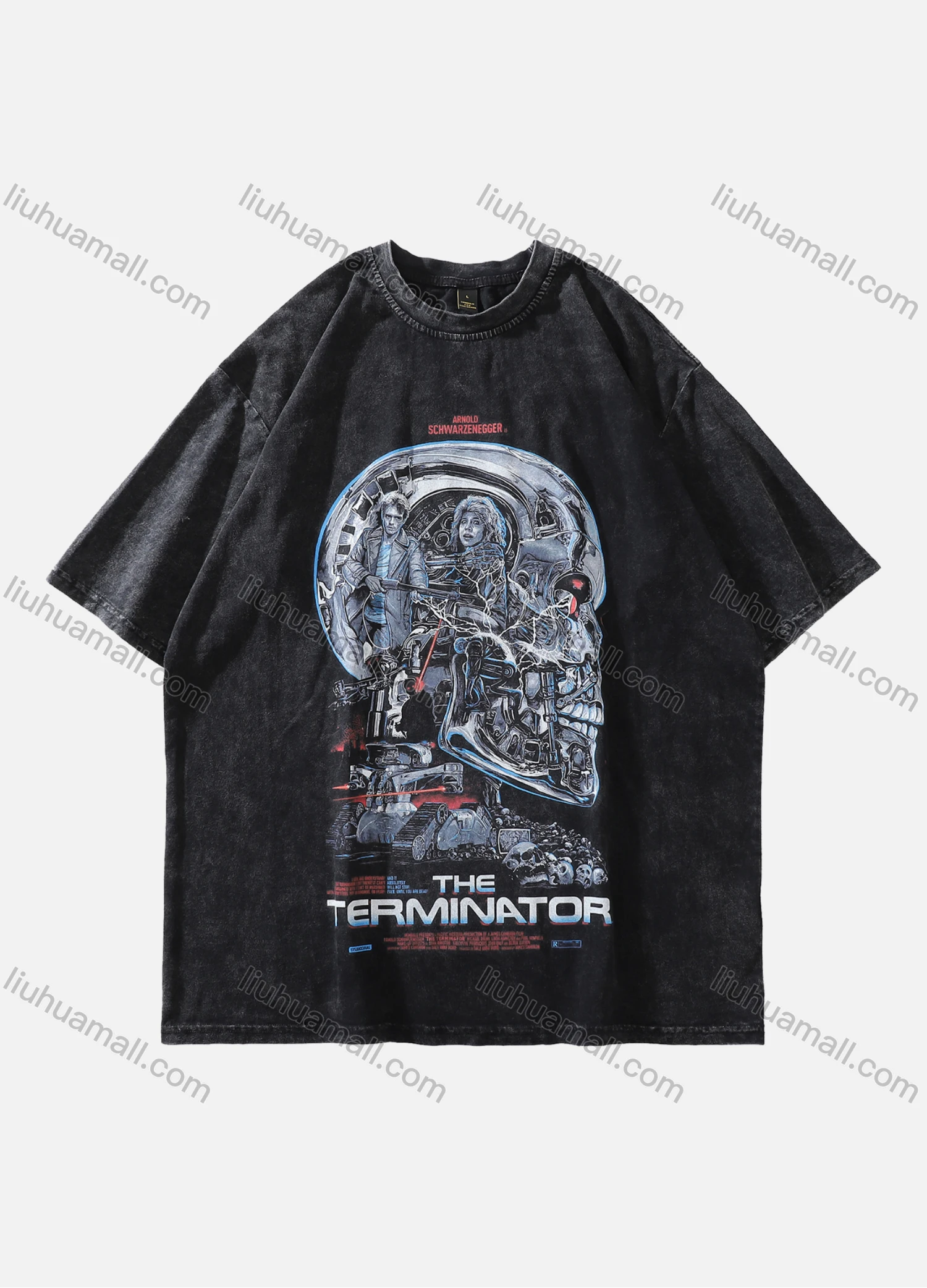 Wholesale Men's Fashion Oversized Crew Neck Short Sleeve Wash Distressed Graphic T-shirt 719# - Liuhuamall