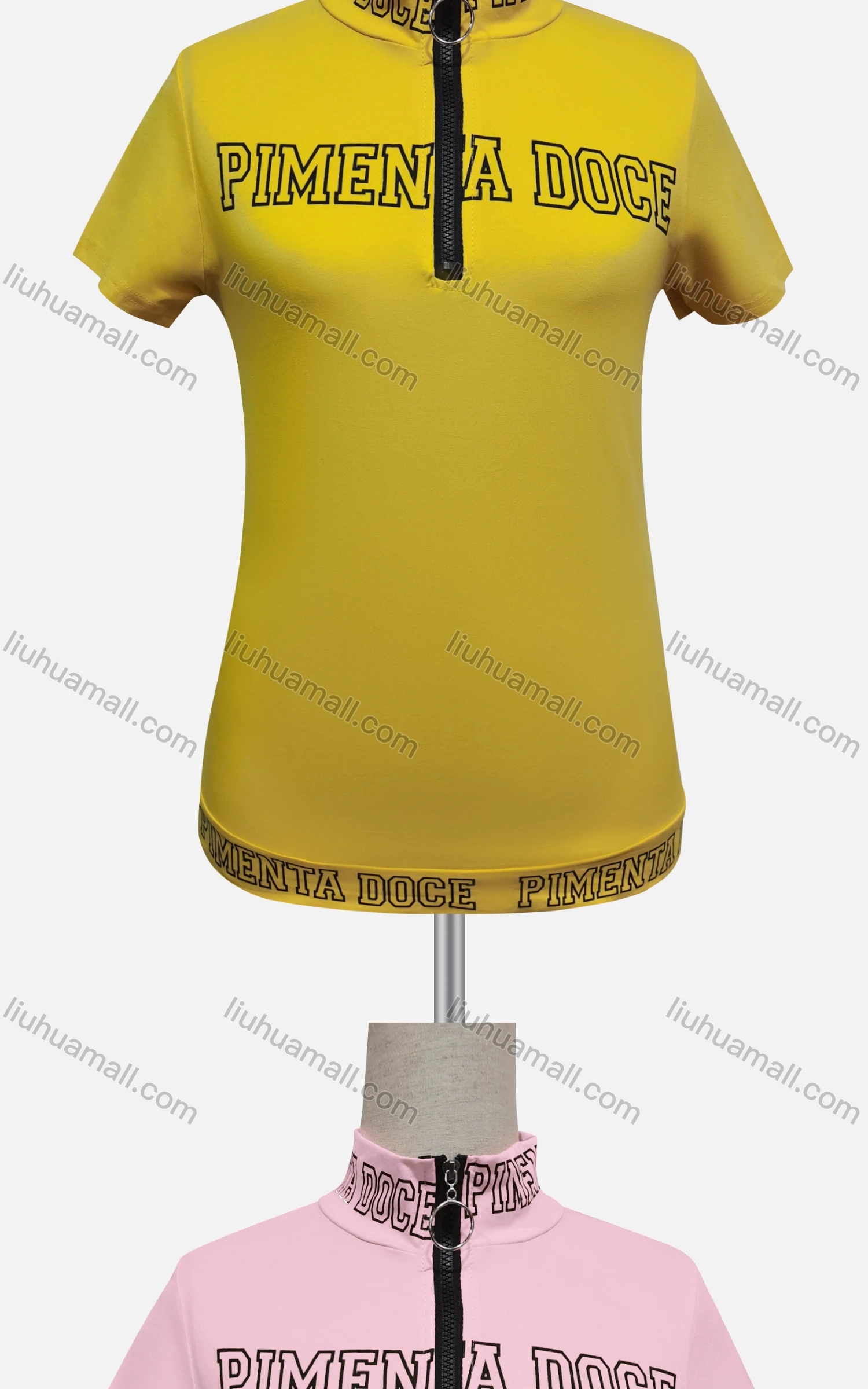 Wholesale Women's Casual High Neck Short Sleeve Letter Quarter Zip Top - Liuhuamall