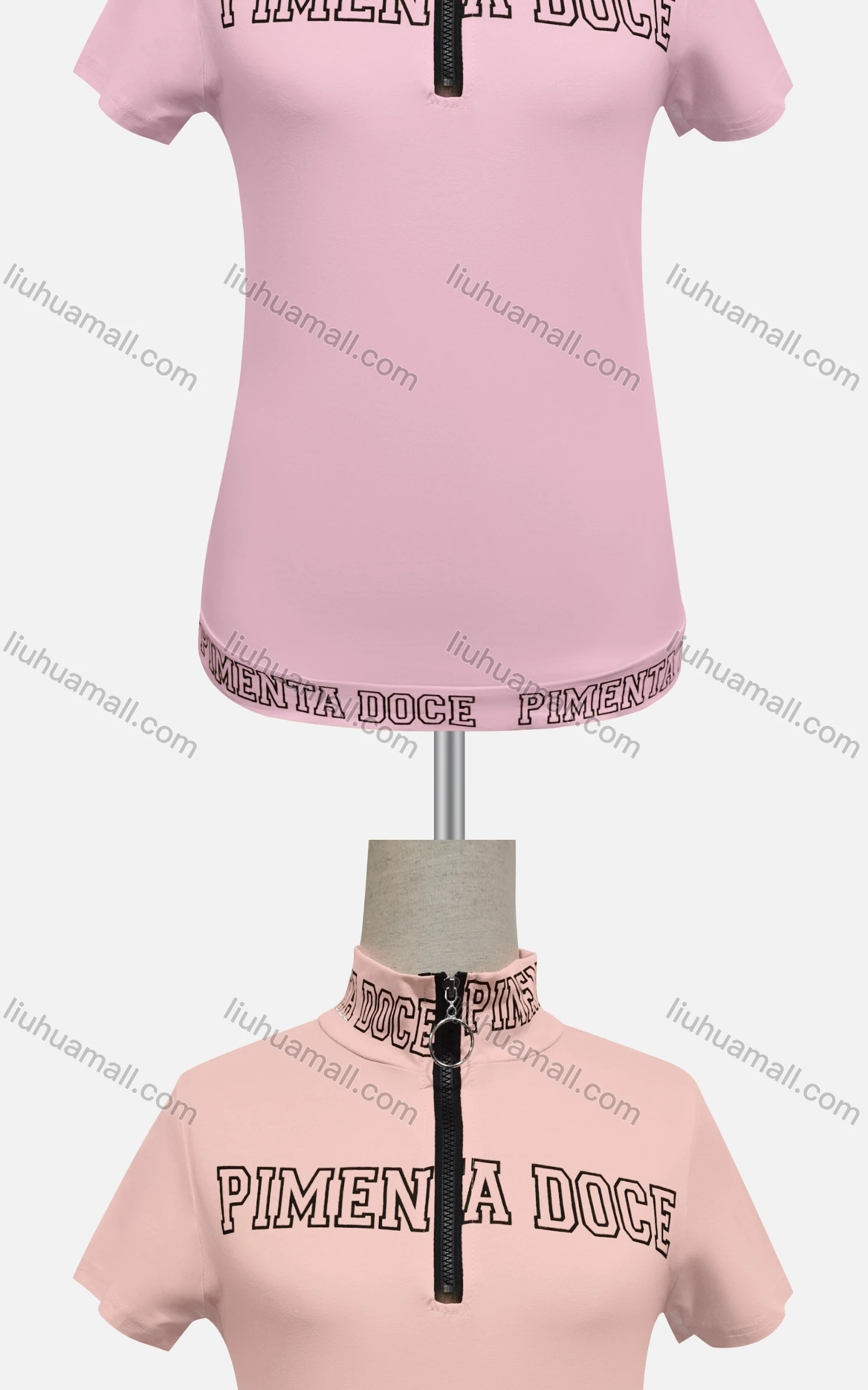 Wholesale Women's Casual High Neck Short Sleeve Letter Quarter Zip Top - Liuhuamall