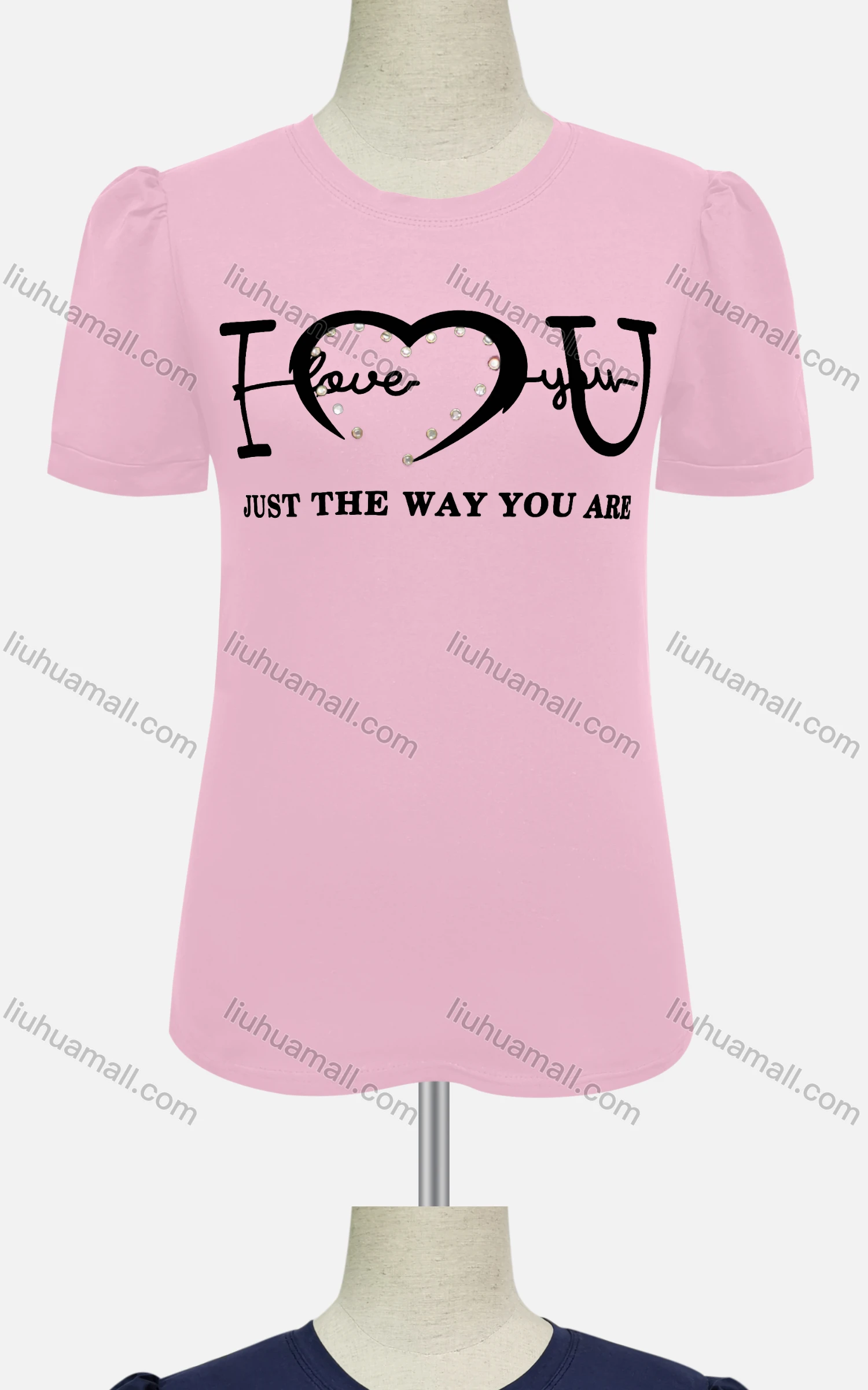 Wholesale Women's Casual Crew Neck Short Sleeve Letter Rhinestone Top - Liuhuamall