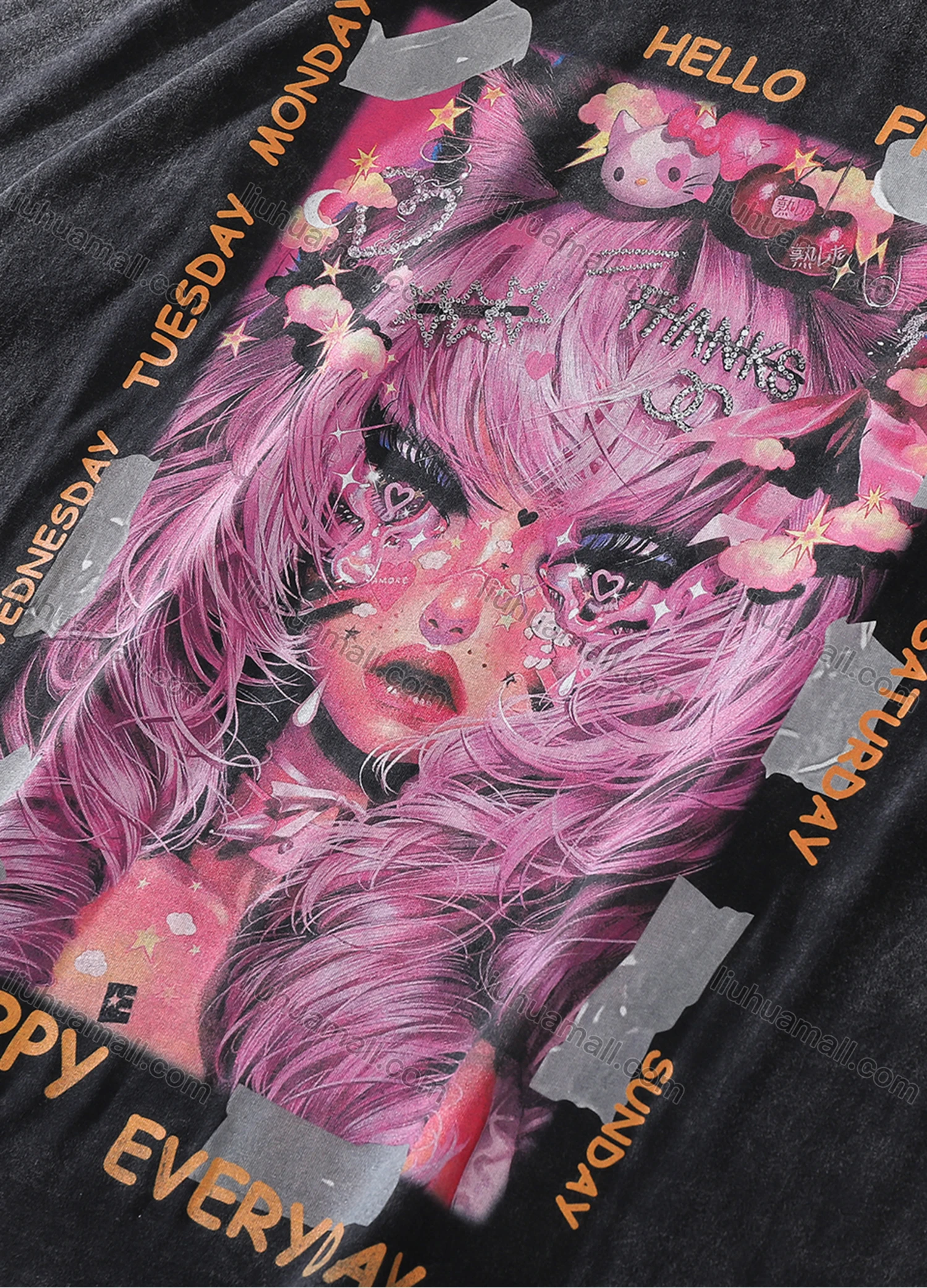 Wholesale Men's Fashion Oversized Crew Neck Short Sleeve Wash Distressed Graphic T-shirt 723# - Liuhuamall