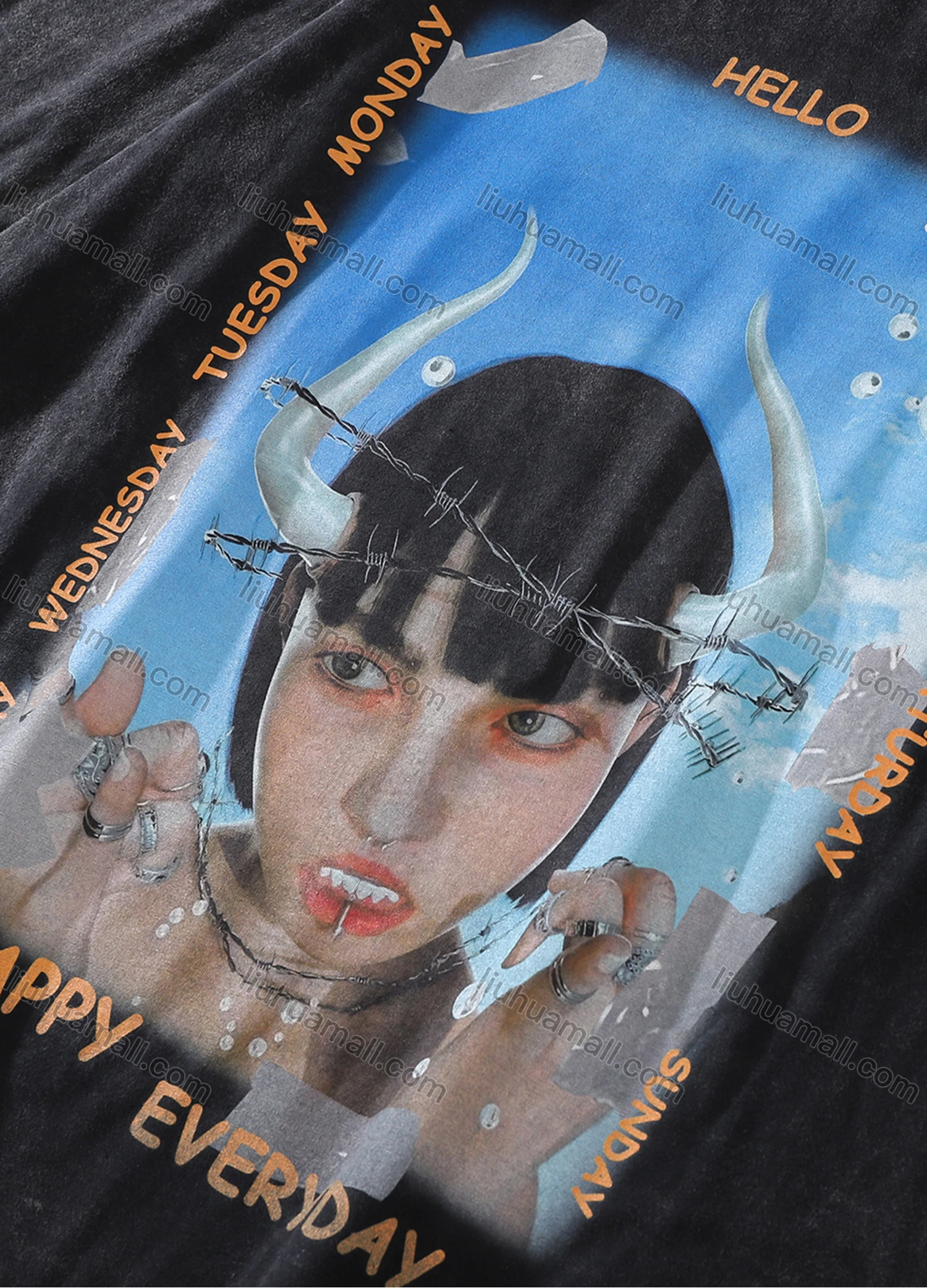 Wholesale Men's Fashion Oversized Crew Neck Short Sleeve Wash Distressed Graphic T-shirt 727# - Liuhuamall