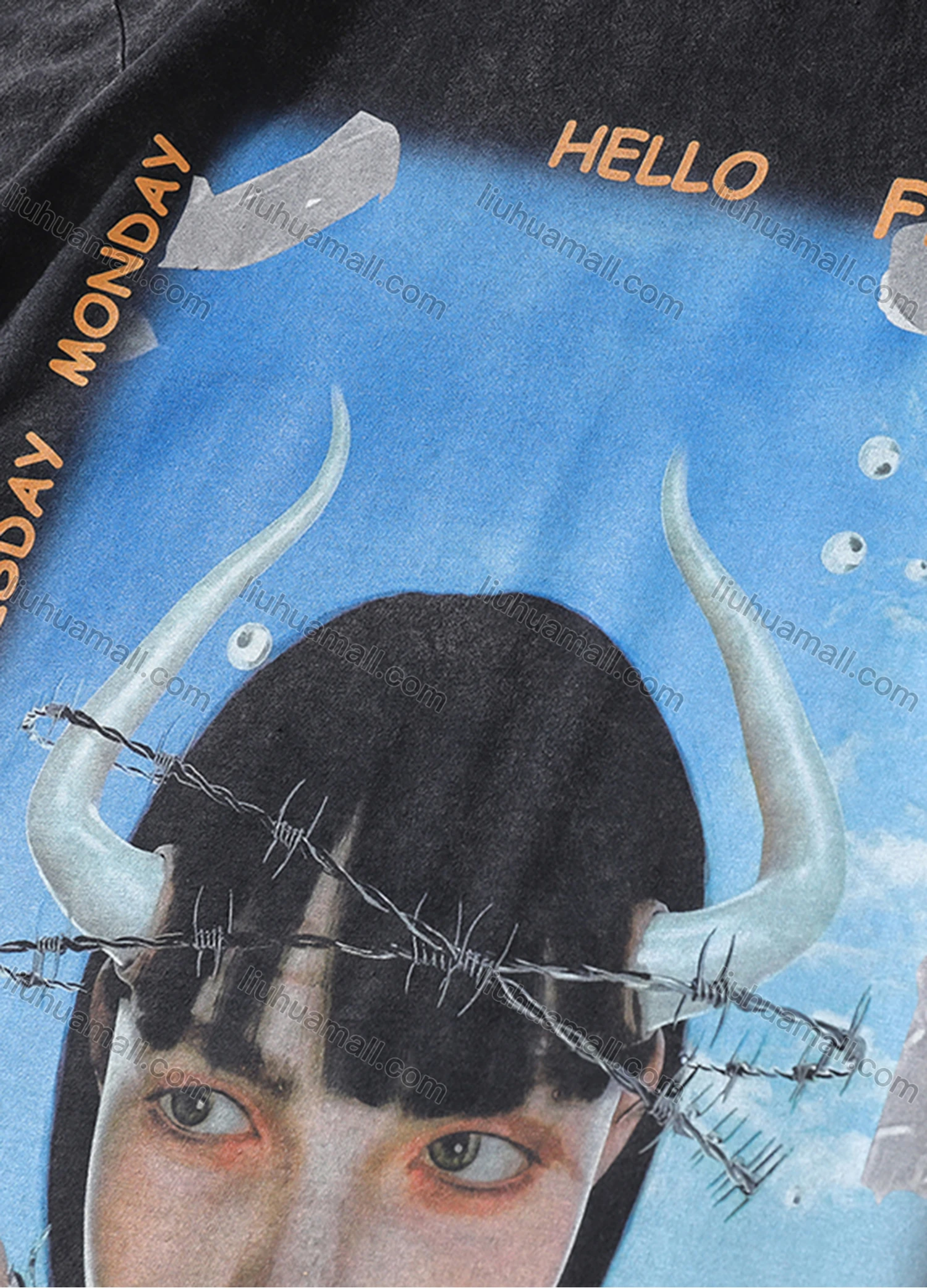 Wholesale Men's Fashion Oversized Crew Neck Short Sleeve Wash Distressed Graphic T-shirt 727# - Liuhuamall