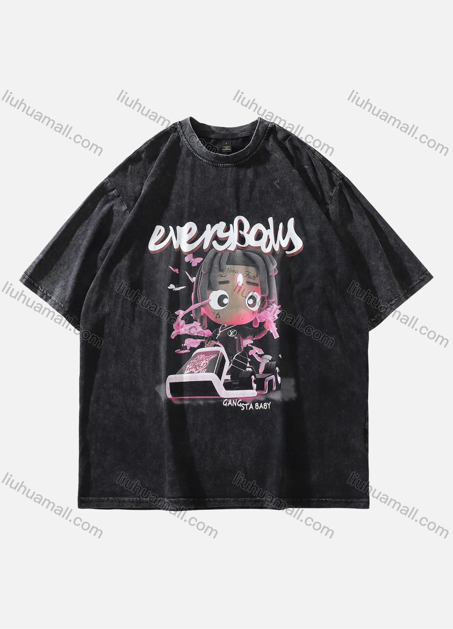 Wholesale Men's Fashion Oversized Crew Neck Short Sleeve Wash Distressed Graphic T-shirt 731# - Liuhuamall