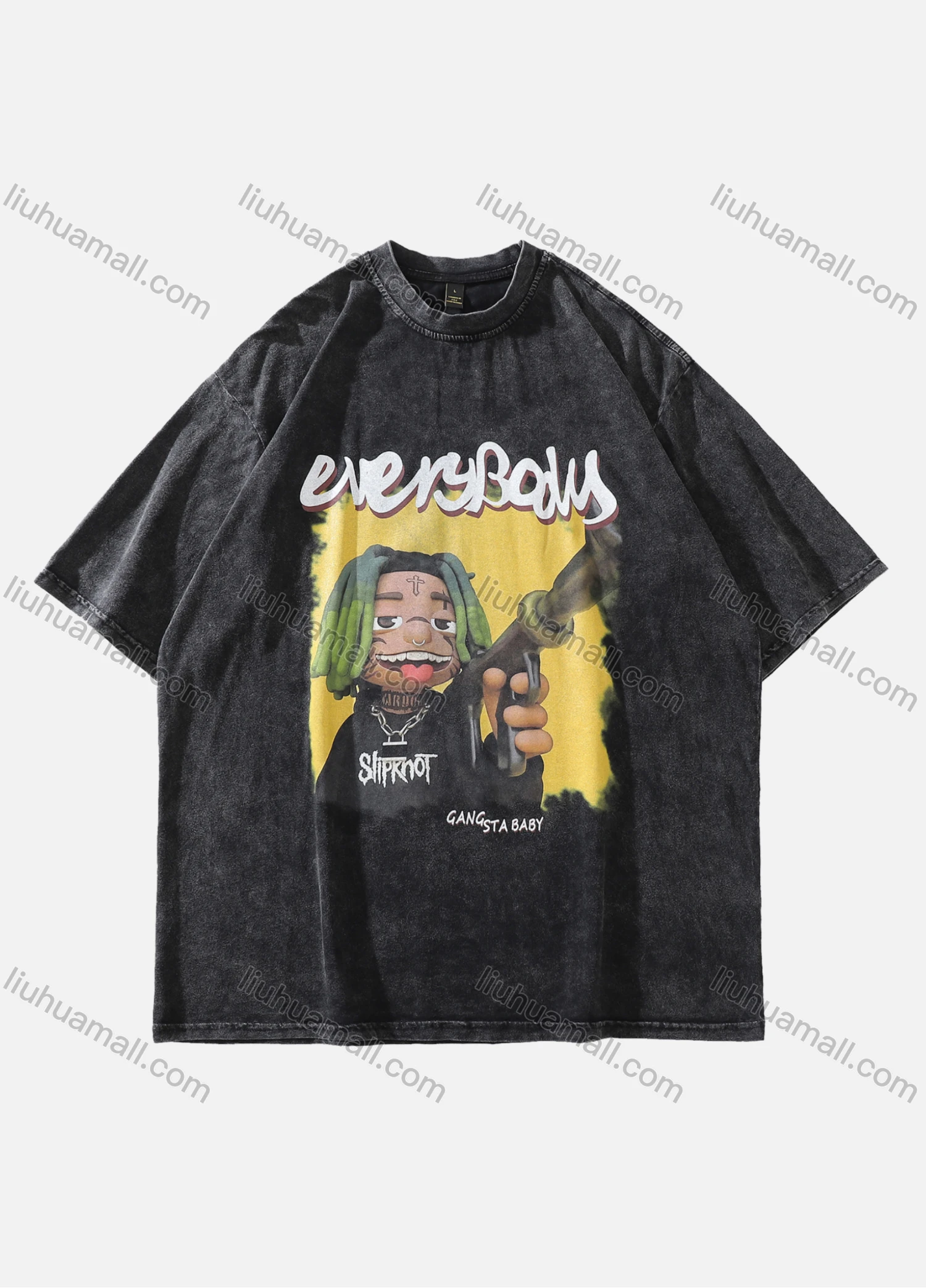 Wholesale Men's Fashion Oversized Crew Neck Short Sleeve Wash Distressed Graphic T-shirt 733# - Liuhuamall