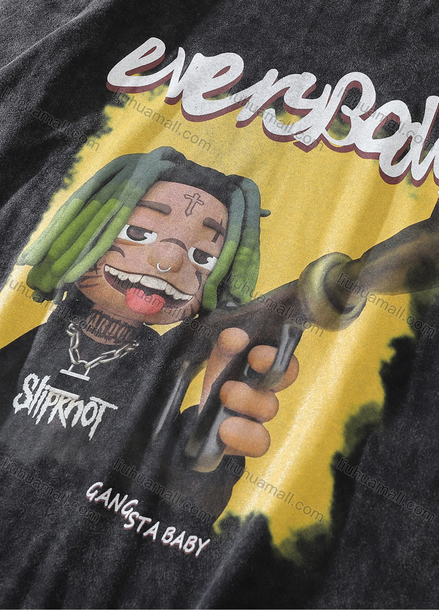 Wholesale Men's Fashion Oversized Crew Neck Short Sleeve Wash Distressed Graphic T-shirt 733# - Liuhuamall