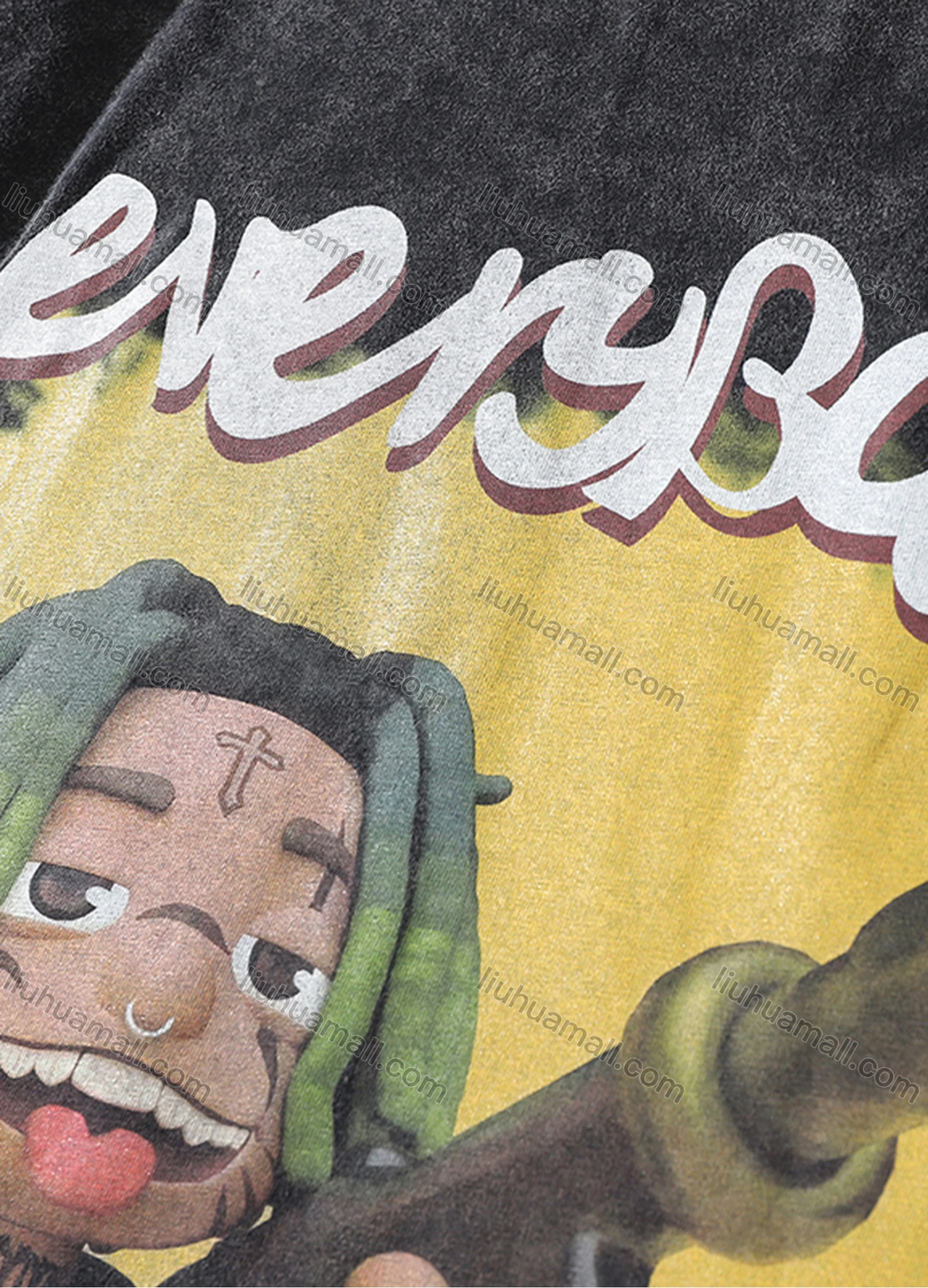 Wholesale Men's Fashion Oversized Crew Neck Short Sleeve Wash Distressed Graphic T-shirt 733# - Liuhuamall