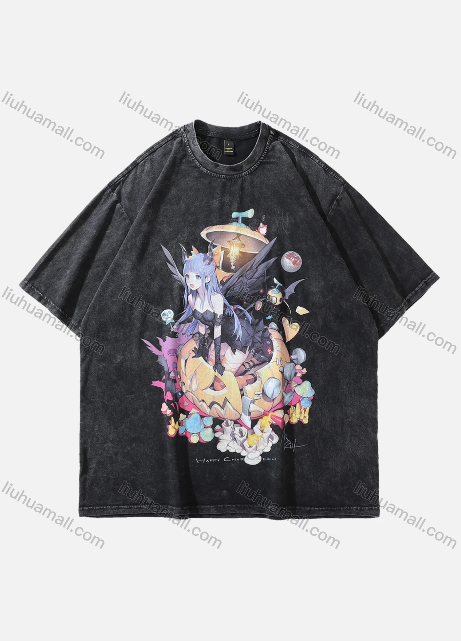 Wholesale Men's Fashion Oversized Crew Neck Short Sleeve Wash Distressed Graphic T-shirt 734# - Liuhuamall