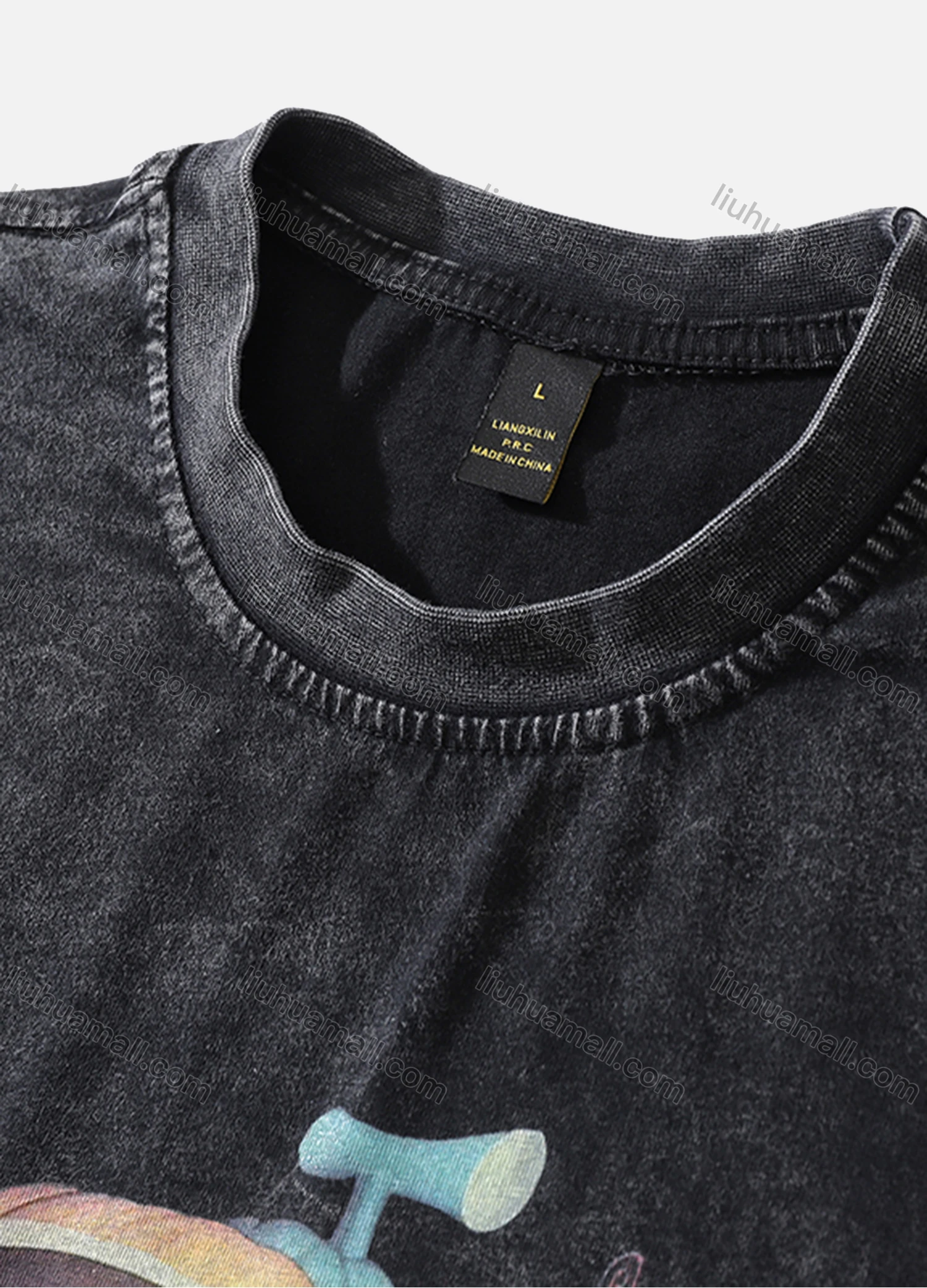 Wholesale Men's Fashion Oversized Crew Neck Short Sleeve Wash Distressed Graphic T-shirt 734# - Liuhuamall