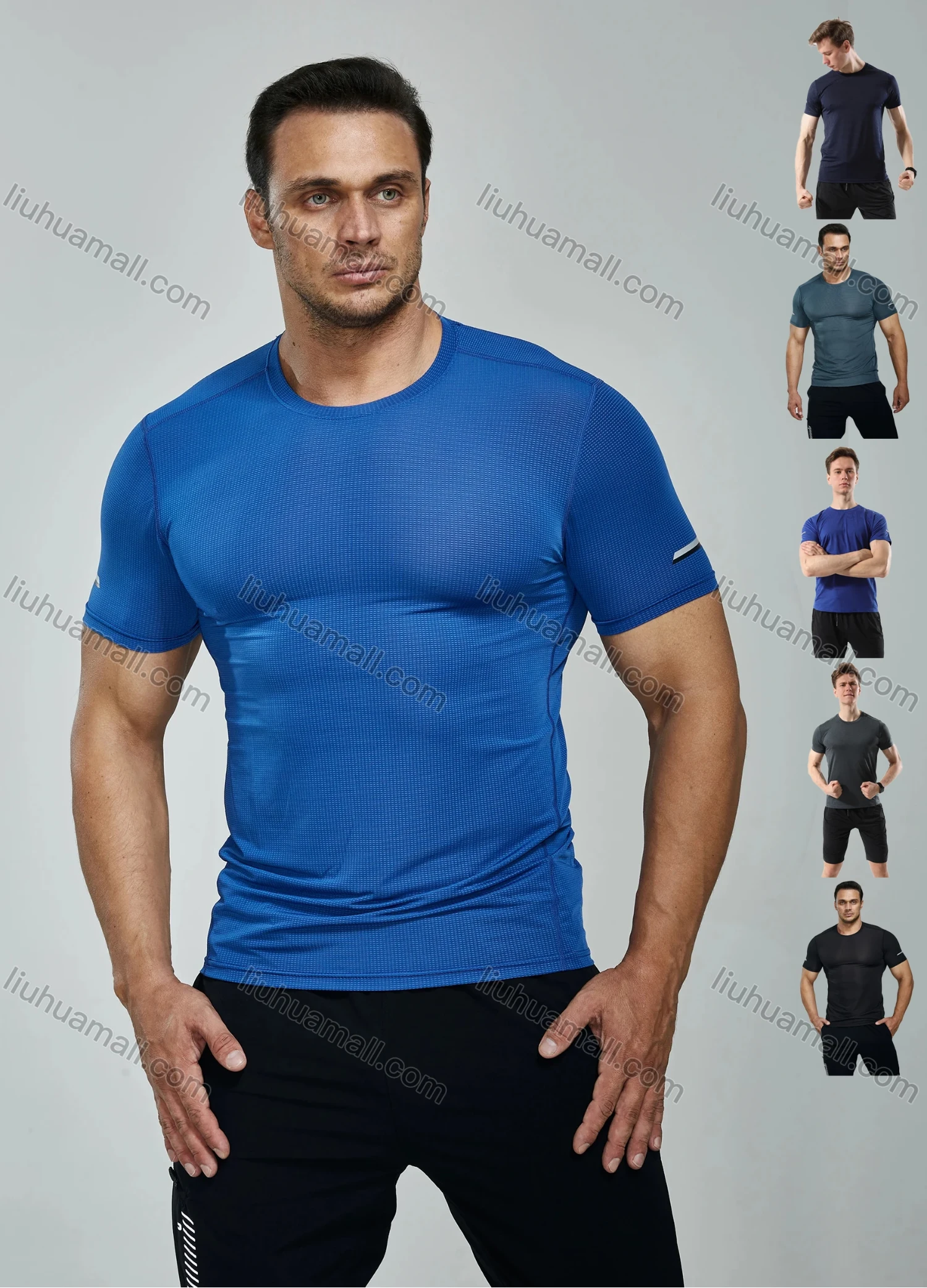 Wholesale Men's Athletic Workout Breathable Quick Dry Short Sleeve T-shirt 8019# - Liuhuamall