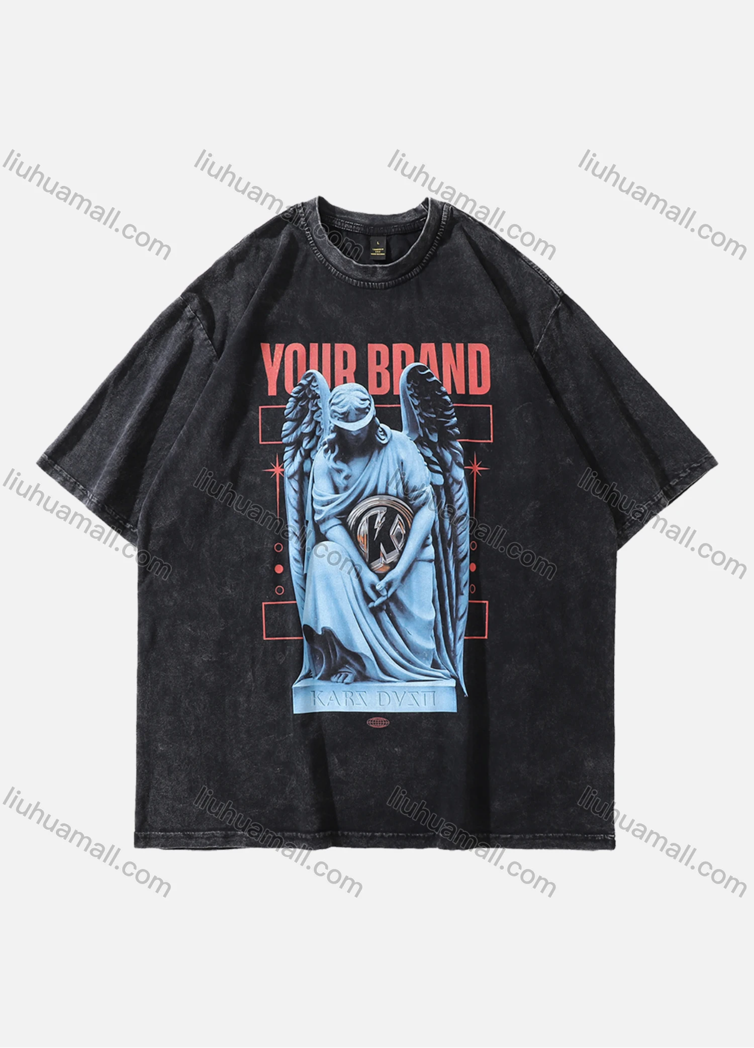 Wholesale Men's Fashion Oversized Crew Neck Short Sleeve Wash Distressed Graphic T-shirt 738# - Liuhuamall
