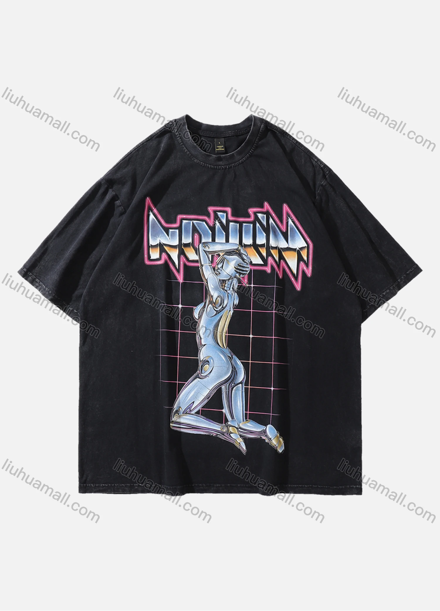 Wholesale Men's Fashion Oversized Crew Neck Short Sleeve Wash Distressed Graphic T-shirt 741# - Liuhuamall