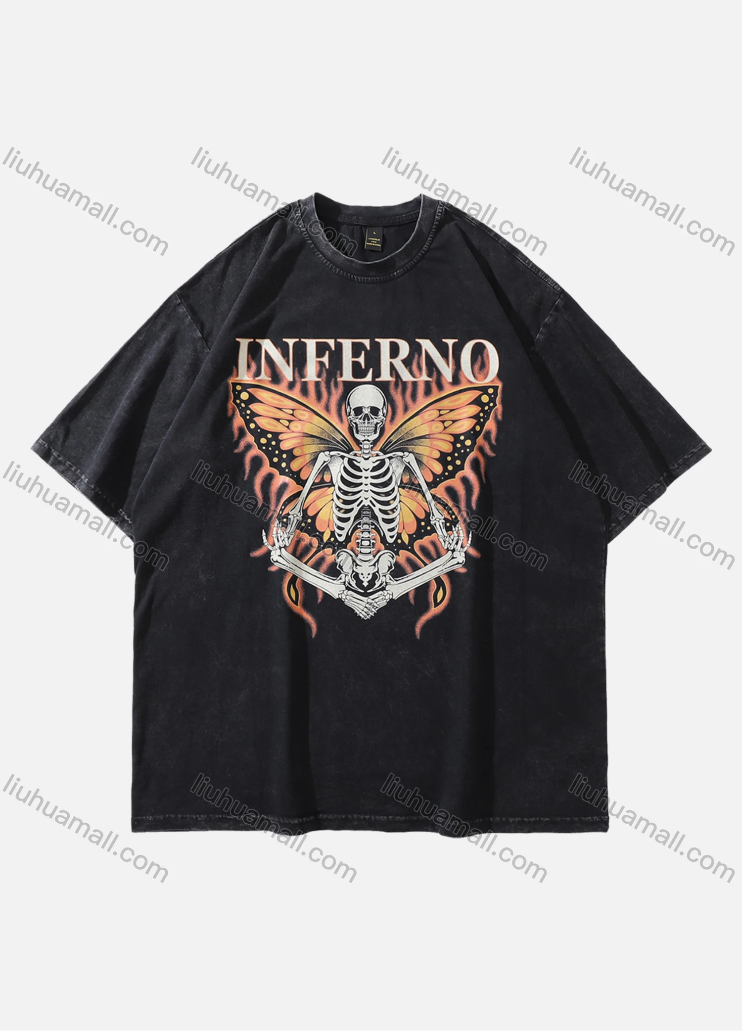 Wholesale Men's Fashion Hip Hop Oversized Crew Neck Short Sleeve Wash Distressed Graphic T-shirt 764# - Liuhuamall