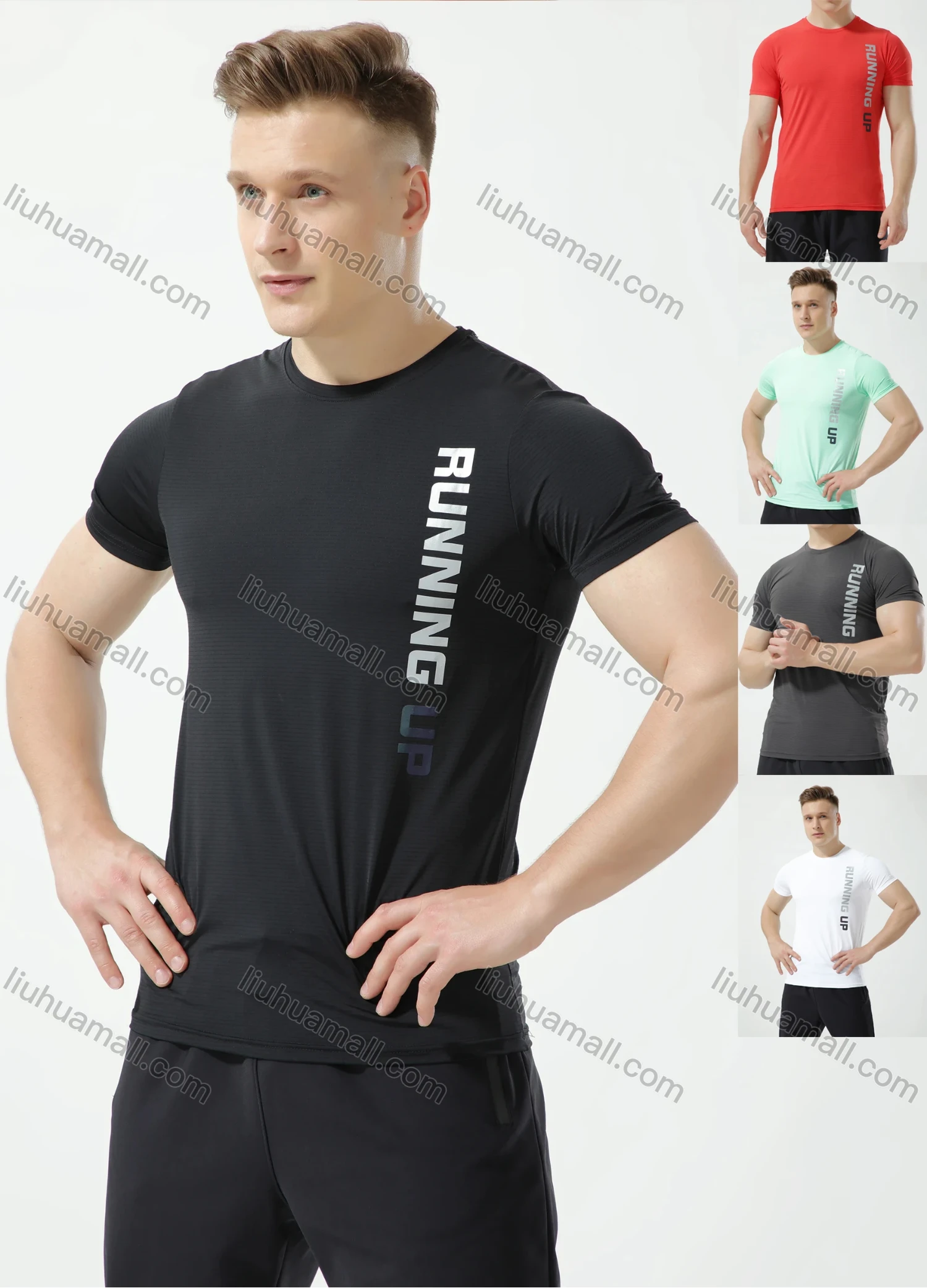 Wholesale Men's Athletic Workout Breathable Letter Graphic Quick Dry Short Sleeve T-shirt 8088# - Liuhuamall