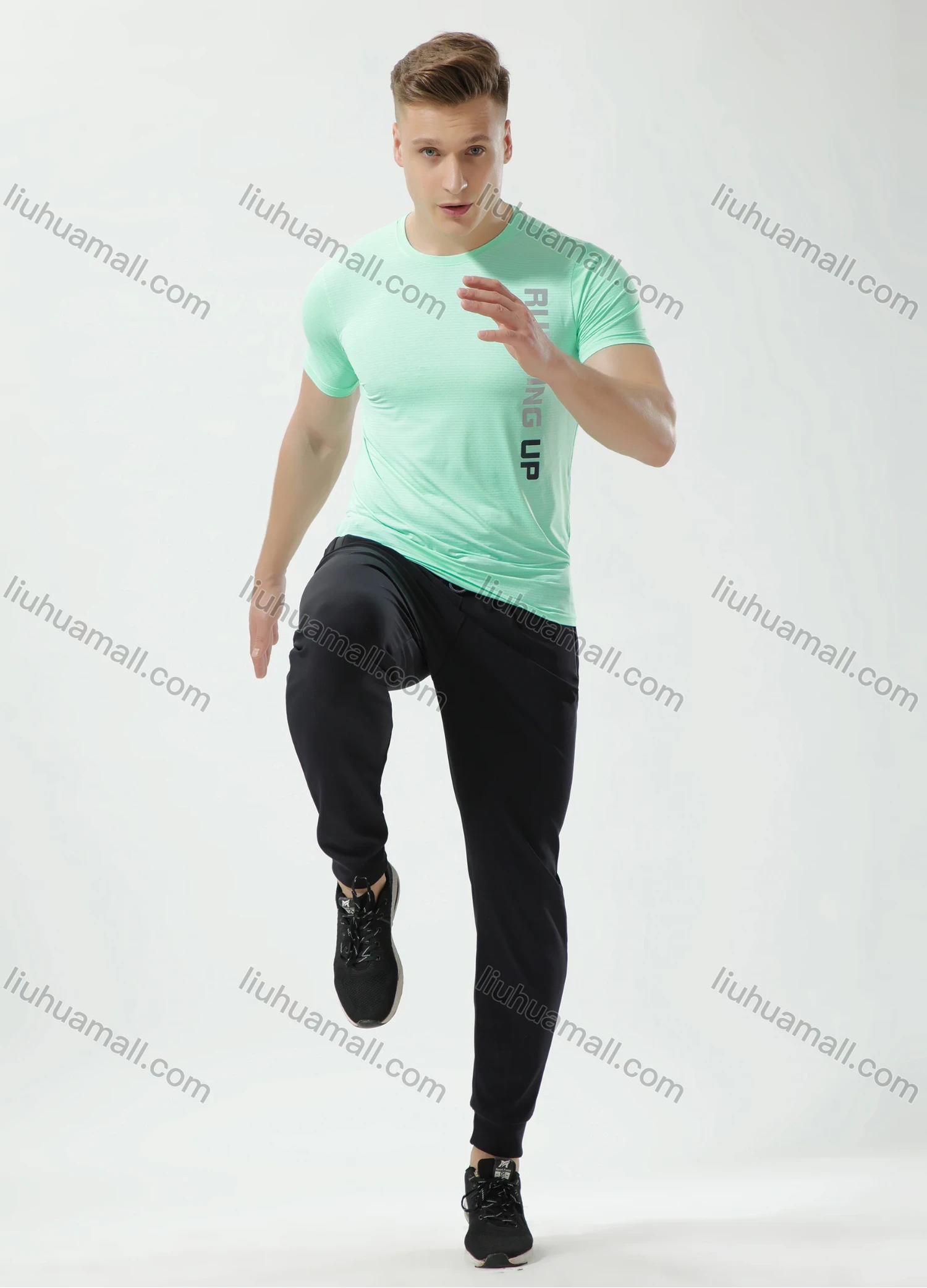 Wholesale Men's Athletic Workout Breathable Letter Graphic Quick Dry Short Sleeve T-shirt 8088# - Liuhuamall