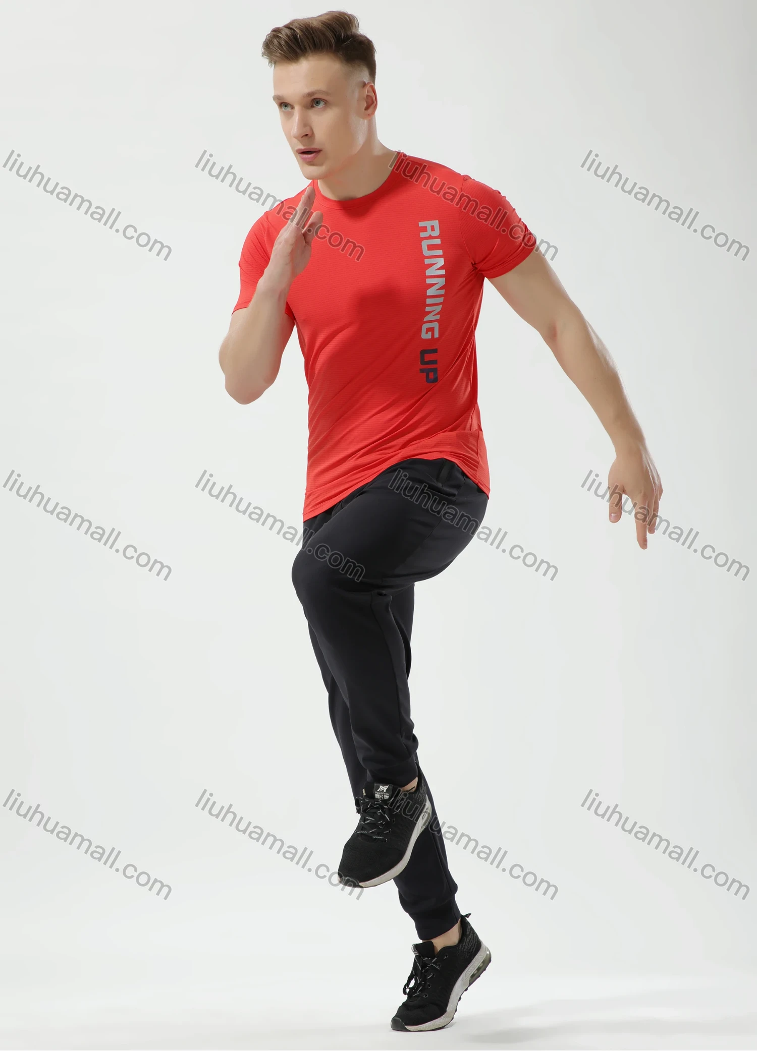 Wholesale Men's Athletic Workout Breathable Letter Graphic Quick Dry Short Sleeve T-shirt 8088# - Liuhuamall