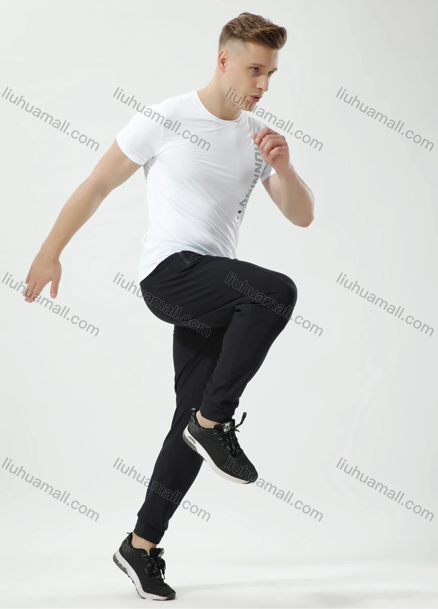 Wholesale Men's Athletic Workout Breathable Letter Graphic Quick Dry Short Sleeve T-shirt 8088# - Liuhuamall