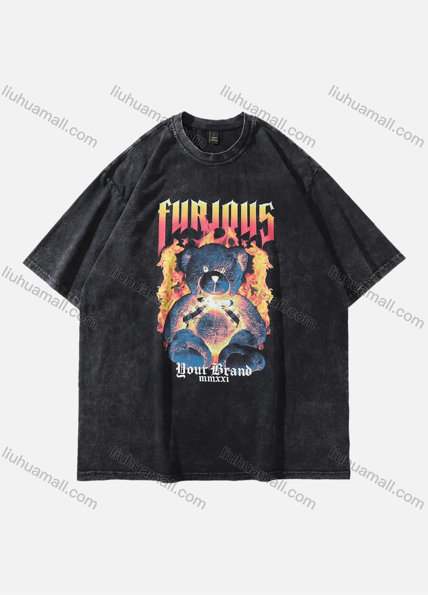 Wholesale Men's Fashion Hip Hop Oversized Crew Neck Short Sleeve Wash Distressed Graphic T-shirt 765# - Liuhuamall