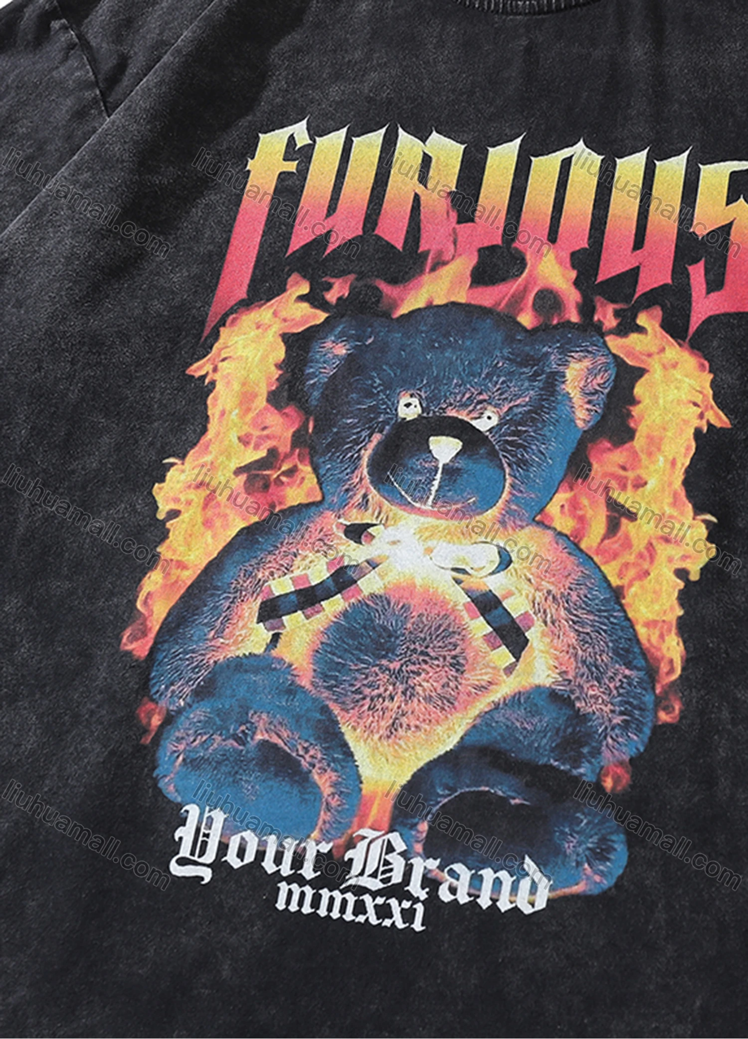 Wholesale Men's Fashion Hip Hop Oversized Crew Neck Short Sleeve Wash Distressed Graphic T-shirt 765# - Liuhuamall