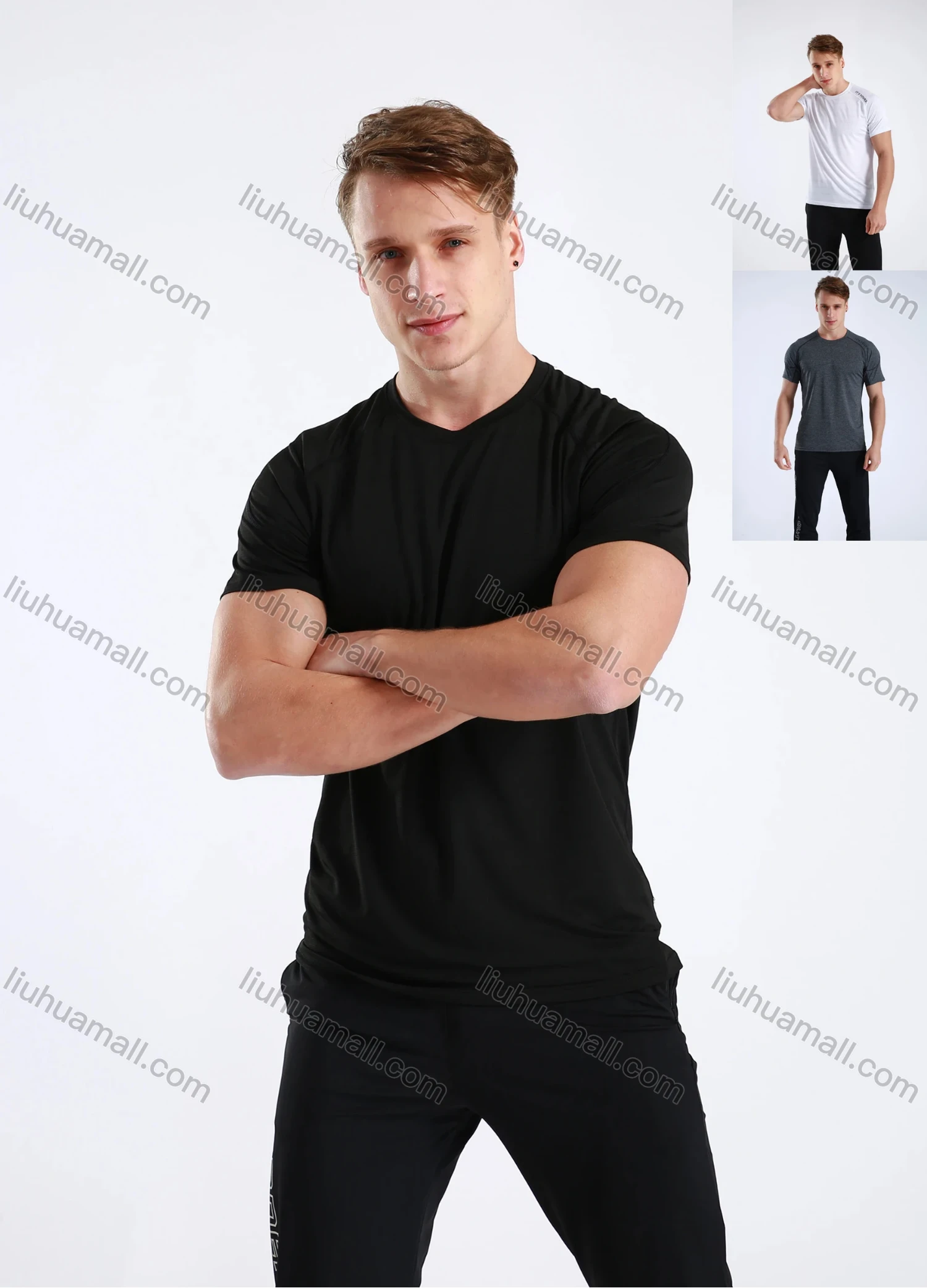 Wholesale Men's Athletic Workout Breathable Quick Dry Short Sleeve T-shirt B90082# - Liuhuamall