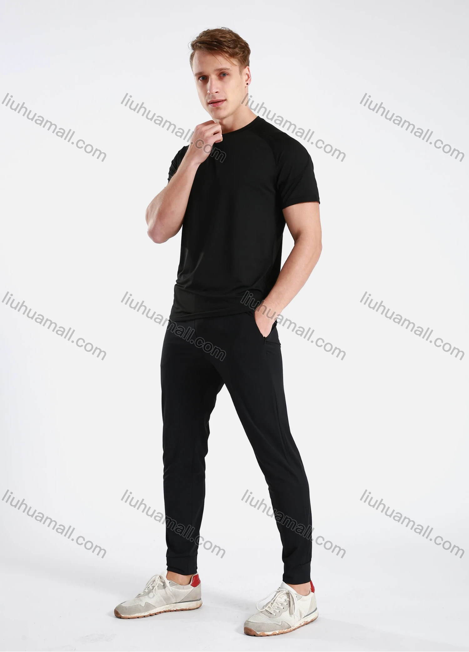 Wholesale Men's Athletic Workout Breathable Quick Dry Short Sleeve T-shirt B90082# - Liuhuamall