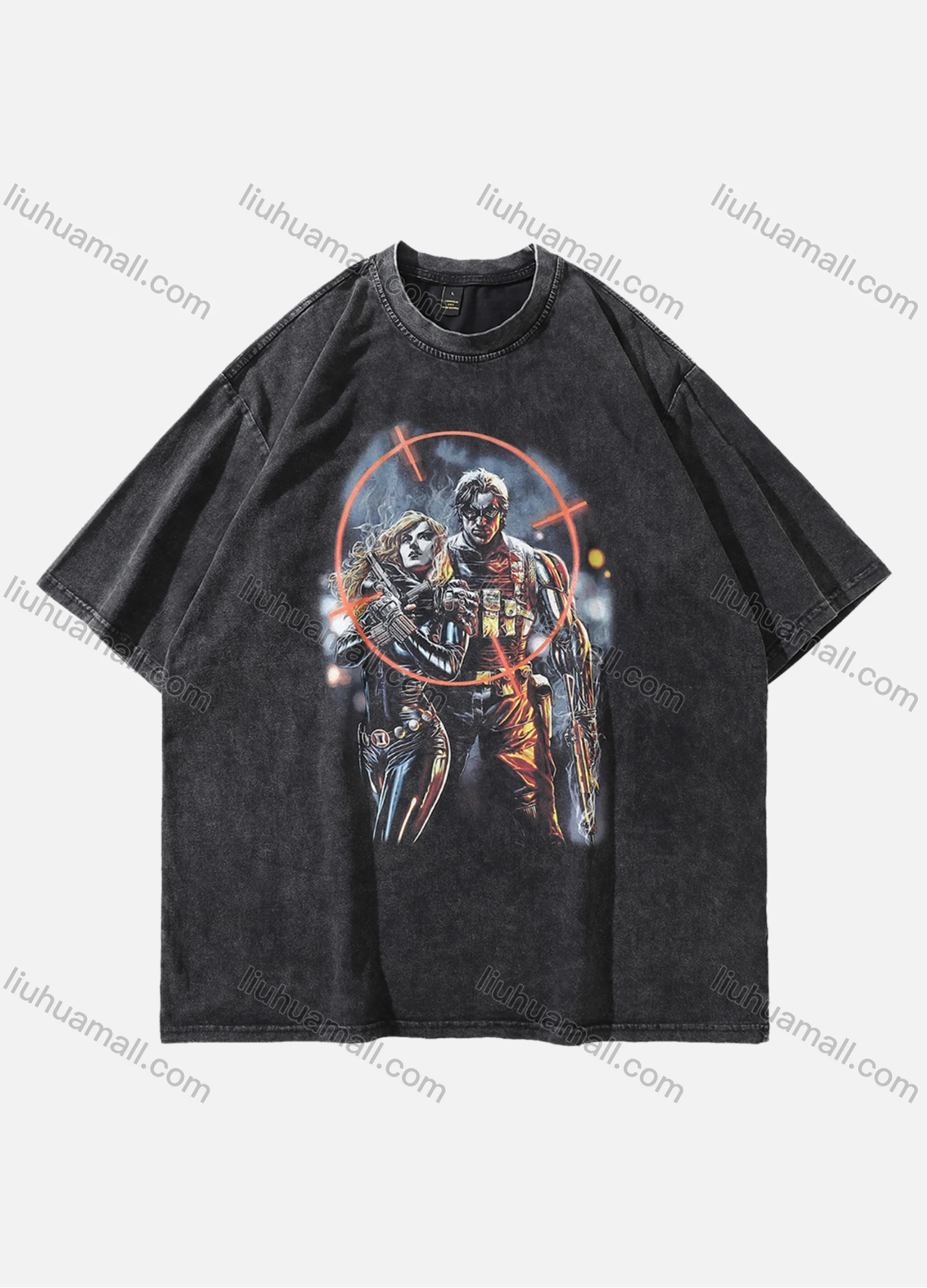 Wholesale Men's Fashion Hip Hop Oversized Crew Neck Short Sleeve Wash Distressed Graphic T-shirt 767# - Liuhuamall