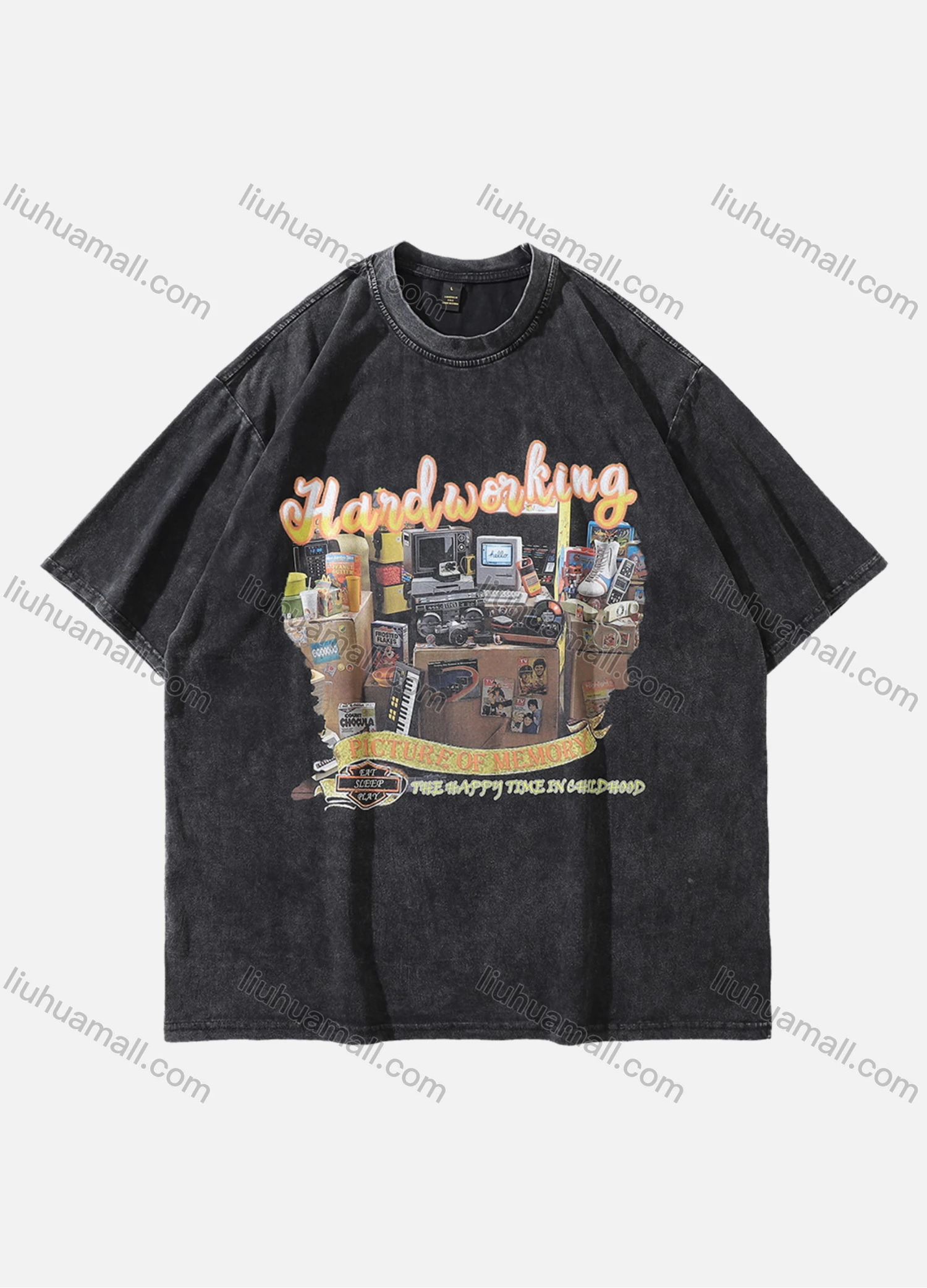 Wholesale Men's Fashion Hip Hop Oversized Crew Neck Short Sleeve Wash Distressed Graphic T-shirt 769# - Liuhuamall