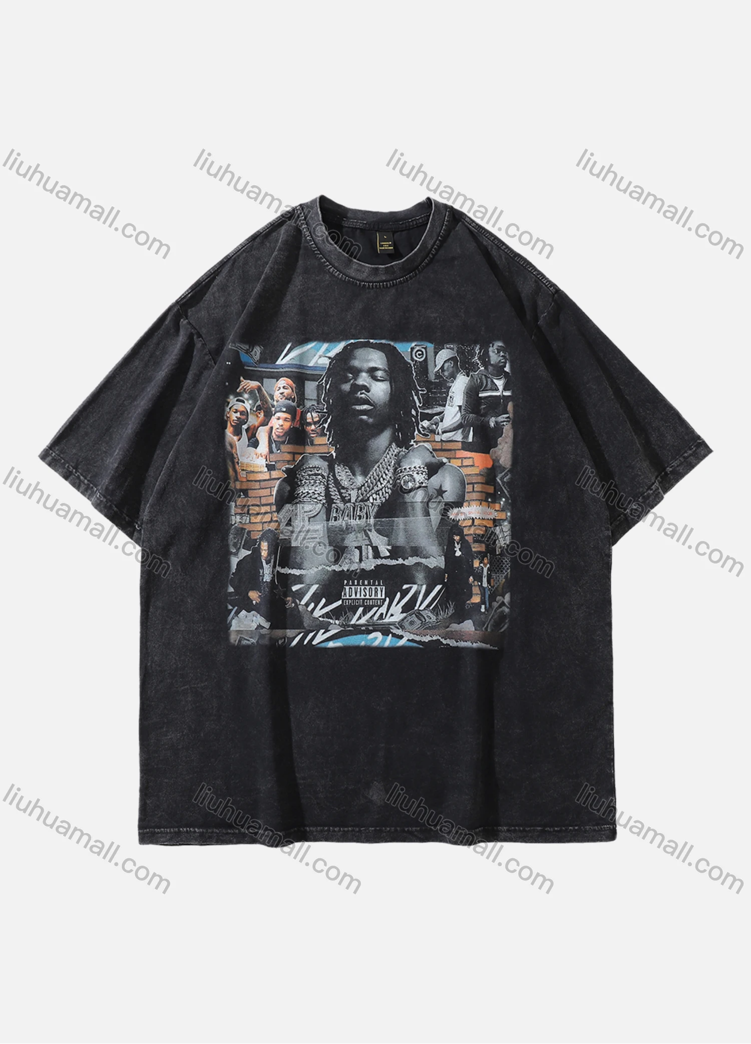 Wholesale Men's Fashion Hip Hop Oversized Crew Neck Short Sleeve Wash Distressed Graphic T-shirt 771# - Liuhuamall