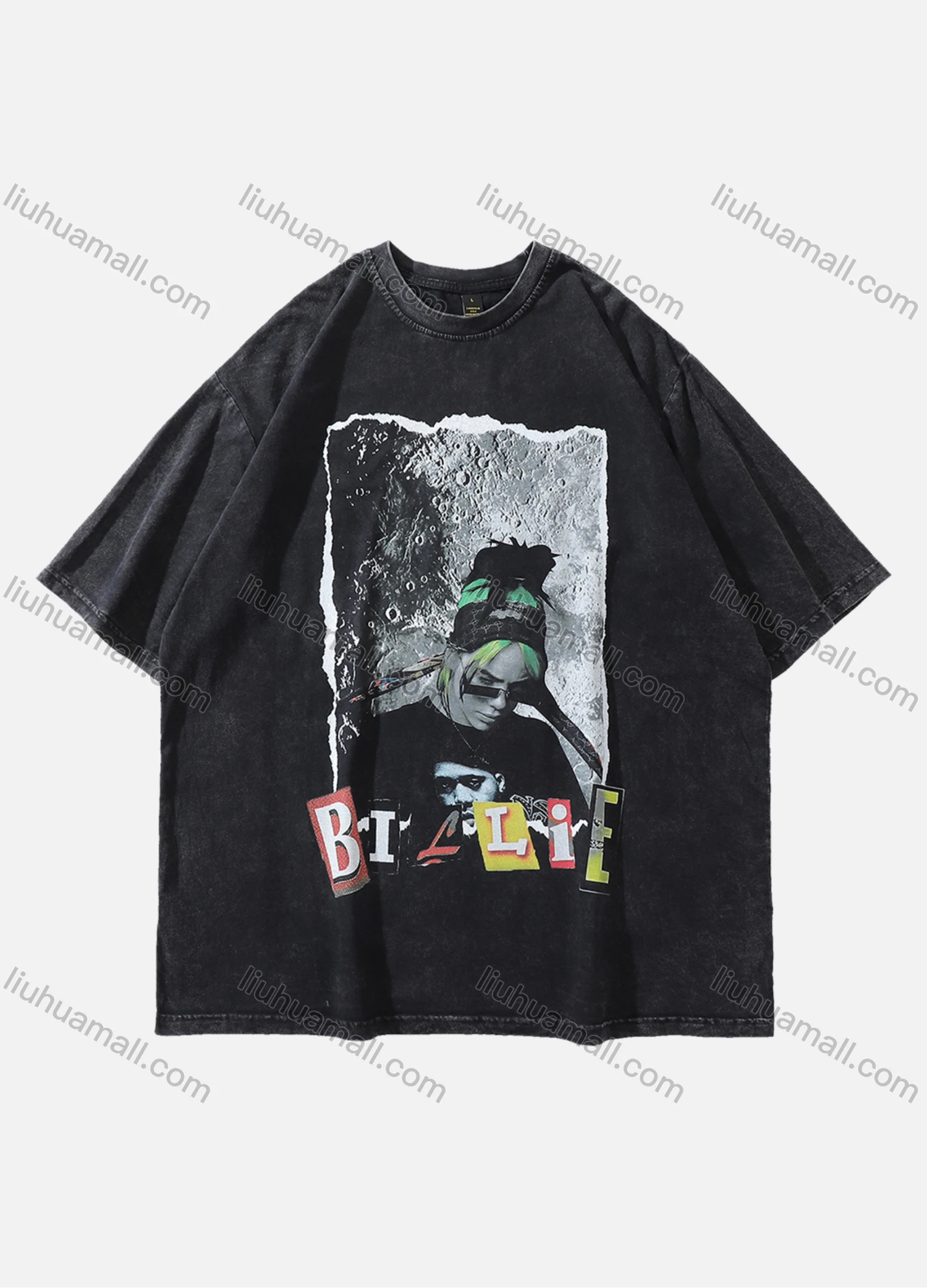 Wholesale Men's Fashion Hip Hop Oversized Crew Neck Short Sleeve Wash Distressed Graphic T-shirt 777# - Liuhuamall