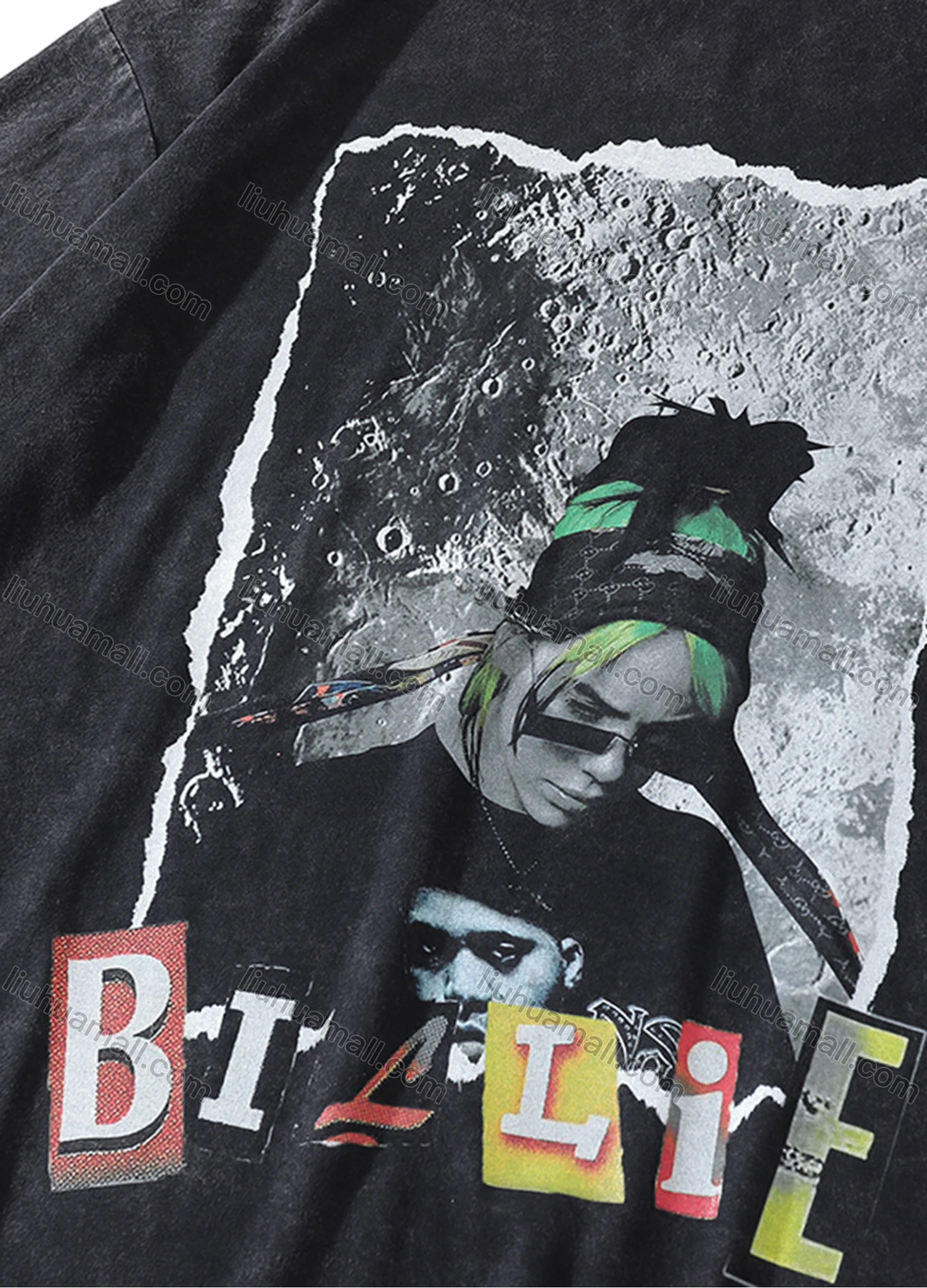Wholesale Men's Fashion Hip Hop Oversized Crew Neck Short Sleeve Wash Distressed Graphic T-shirt 777# - Liuhuamall