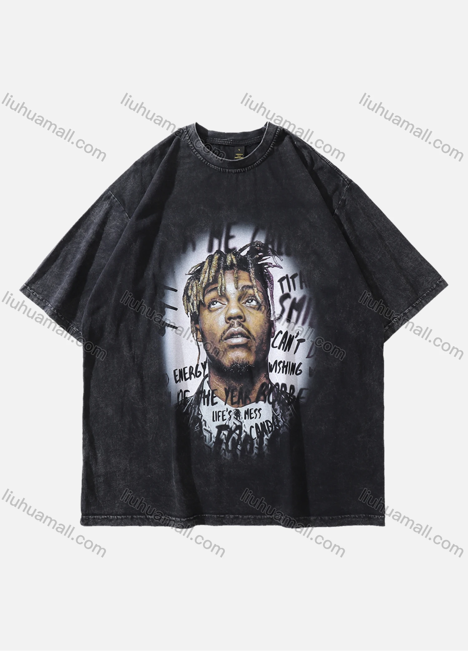Wholesale Men's Fashion Hip Hop Oversized Crew Neck Short Sleeve Wash Distressed Graphic T-shirt 779# - Liuhuamall