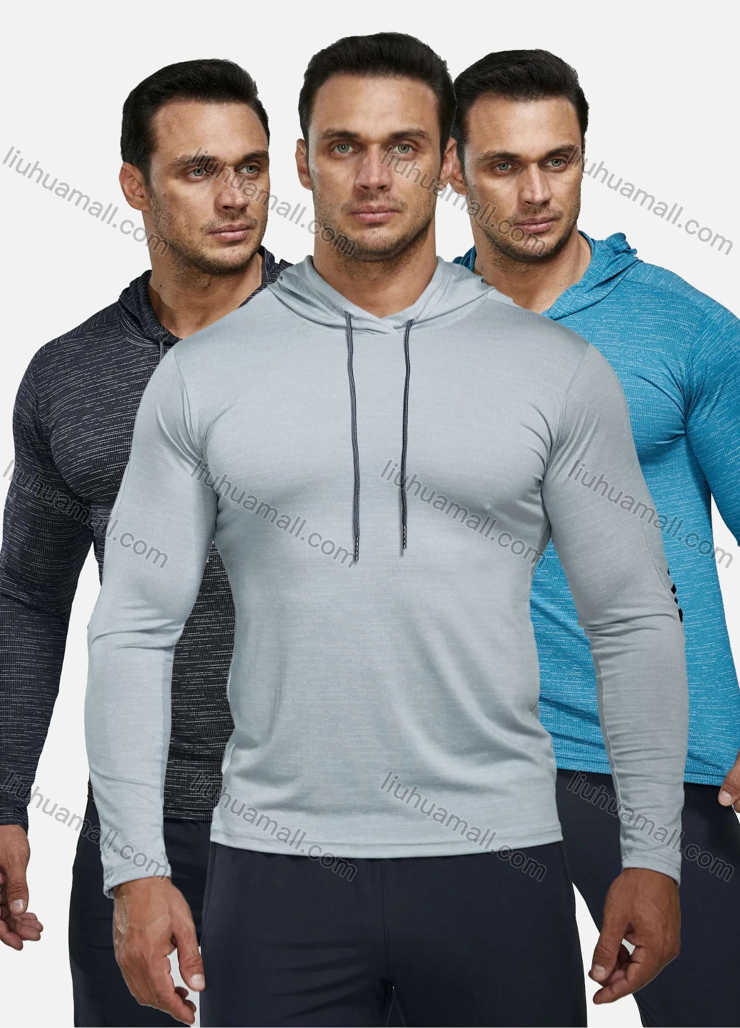 Wholesale Men's Athletic Workout Drawstring Long Sleeve Fitness Hoodie F21801# - Liuhuamall