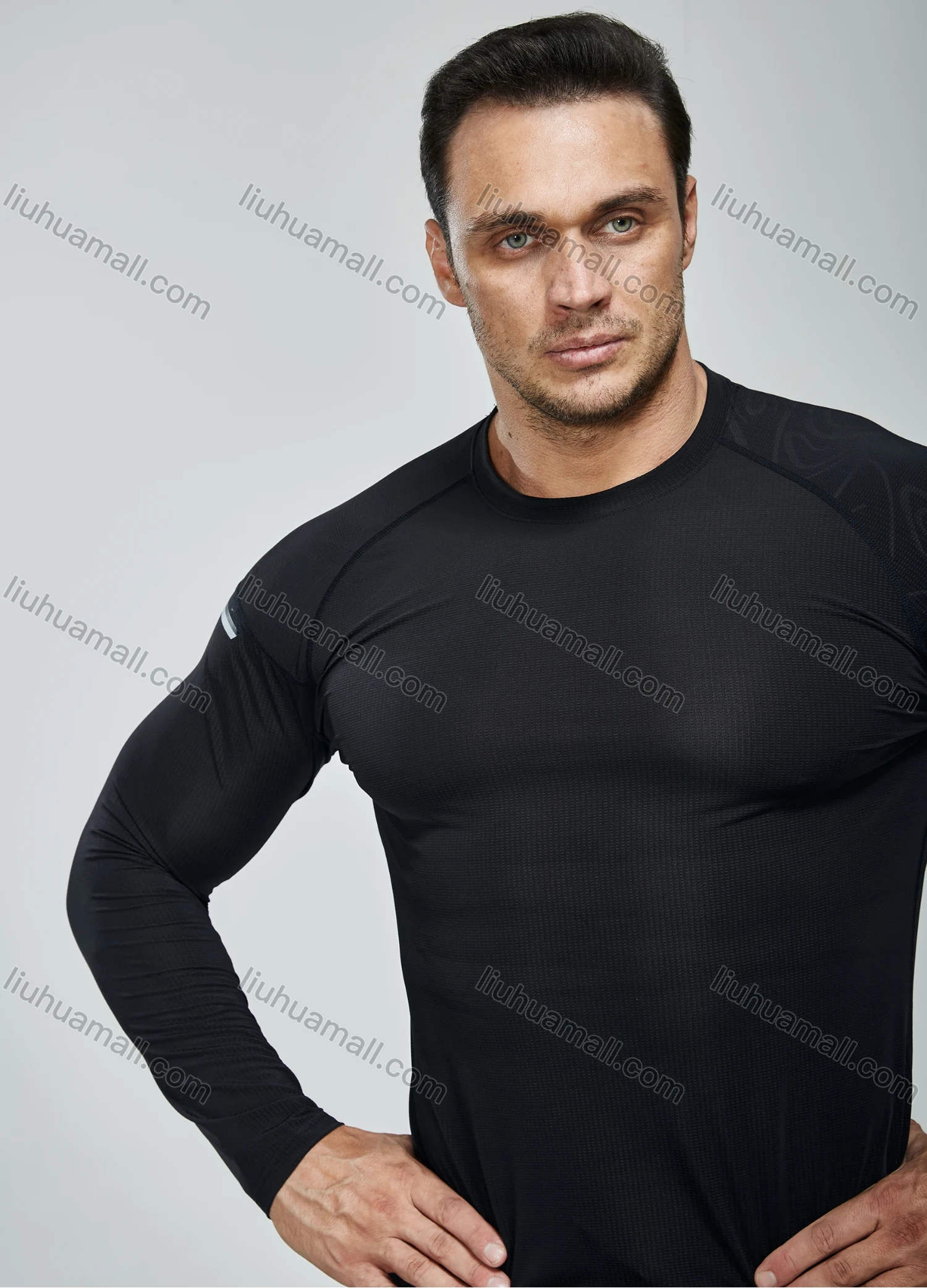 Wholesale Men's Athletic Workout Breathable Plain Quick Dry Long Sleeve T-shirt F21802# - Liuhuamall